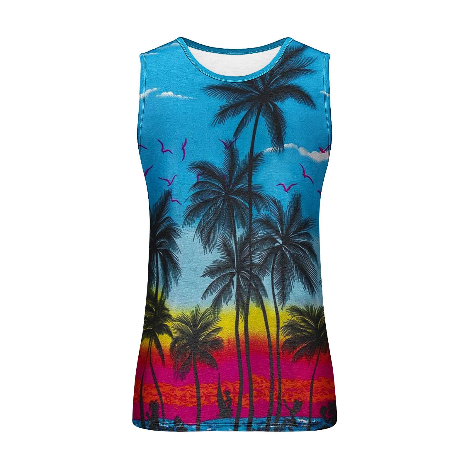 Wodceeke Men's Sleeveless Tank Tops - 2024 Summer Hawaiian Beach Shirts & Graphic Gym Workout Tanks - Athletic Undershirts for Beach, Gym, and Outdoor Activities
