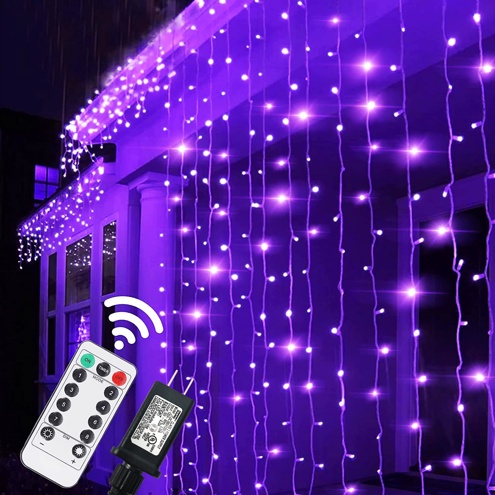Twinkle Star 300 LED Curtain String Lights 6.6x9.8ft - Fairy Lights with Remote Control & Timer, Waterproof Outdoor/Indoor Decorative Lighting for Halloween Party, Bedroom, Wedding, Garden, Christmas Decor (Purple)