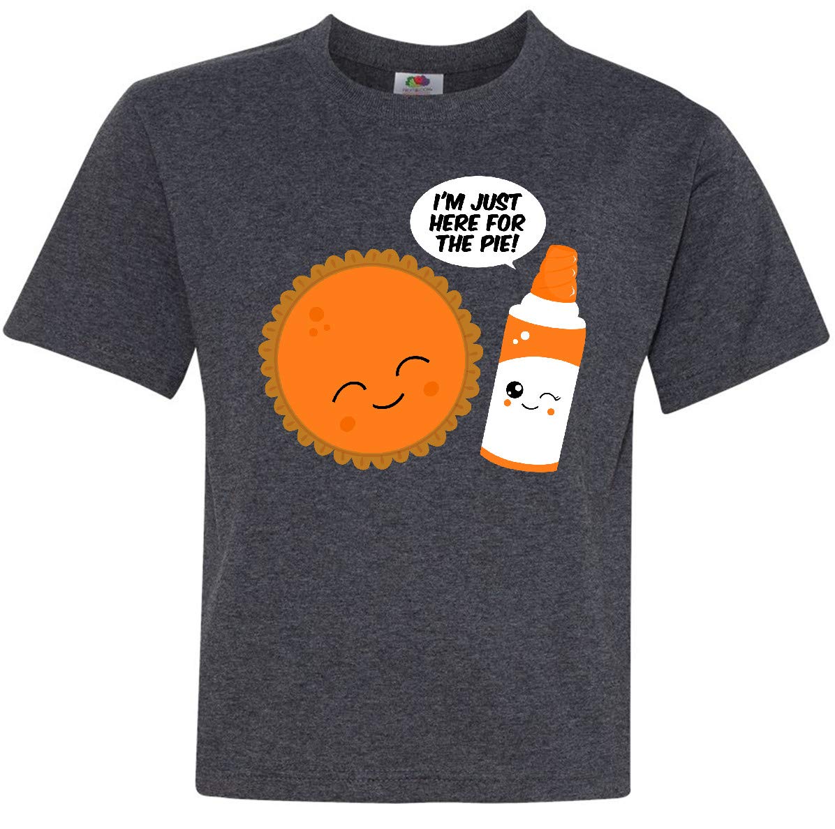 Inktastic Here for The Pie Youth T-Shirt - Funny Thanksgiving Graphic Tee for Kids | Soft Cotton Casual Shirt for Family Gatherings & Holiday Parties