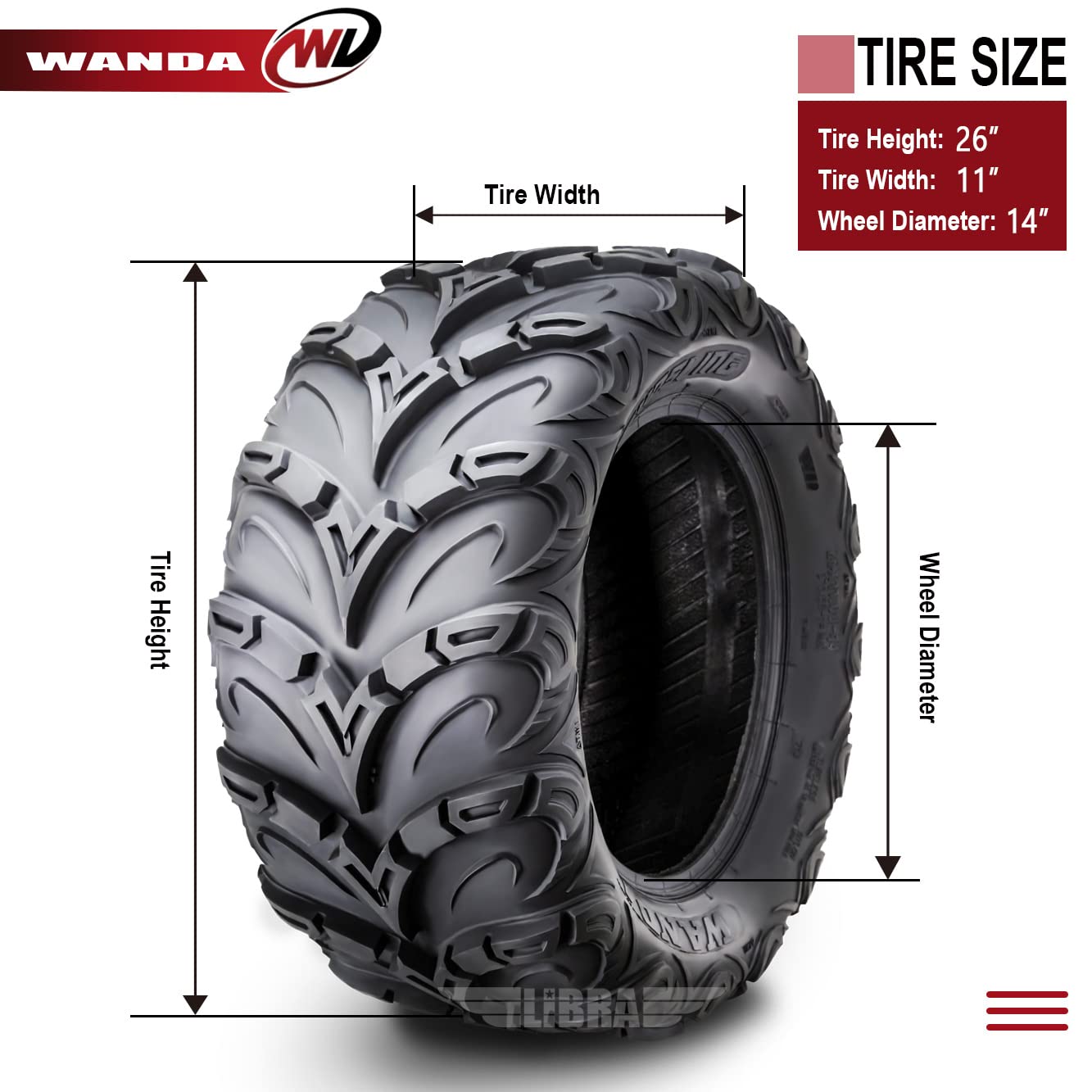 LIBRA One Premium ATV UTV Tires 26x11-14 6PR Mud Terrain Off-Road Tires - Heavy Duty All-Terrain Tires for Mud, Sand & Trail Riding - Perfect for ATV, UTV, Side by Side & Off-Road Vehicles