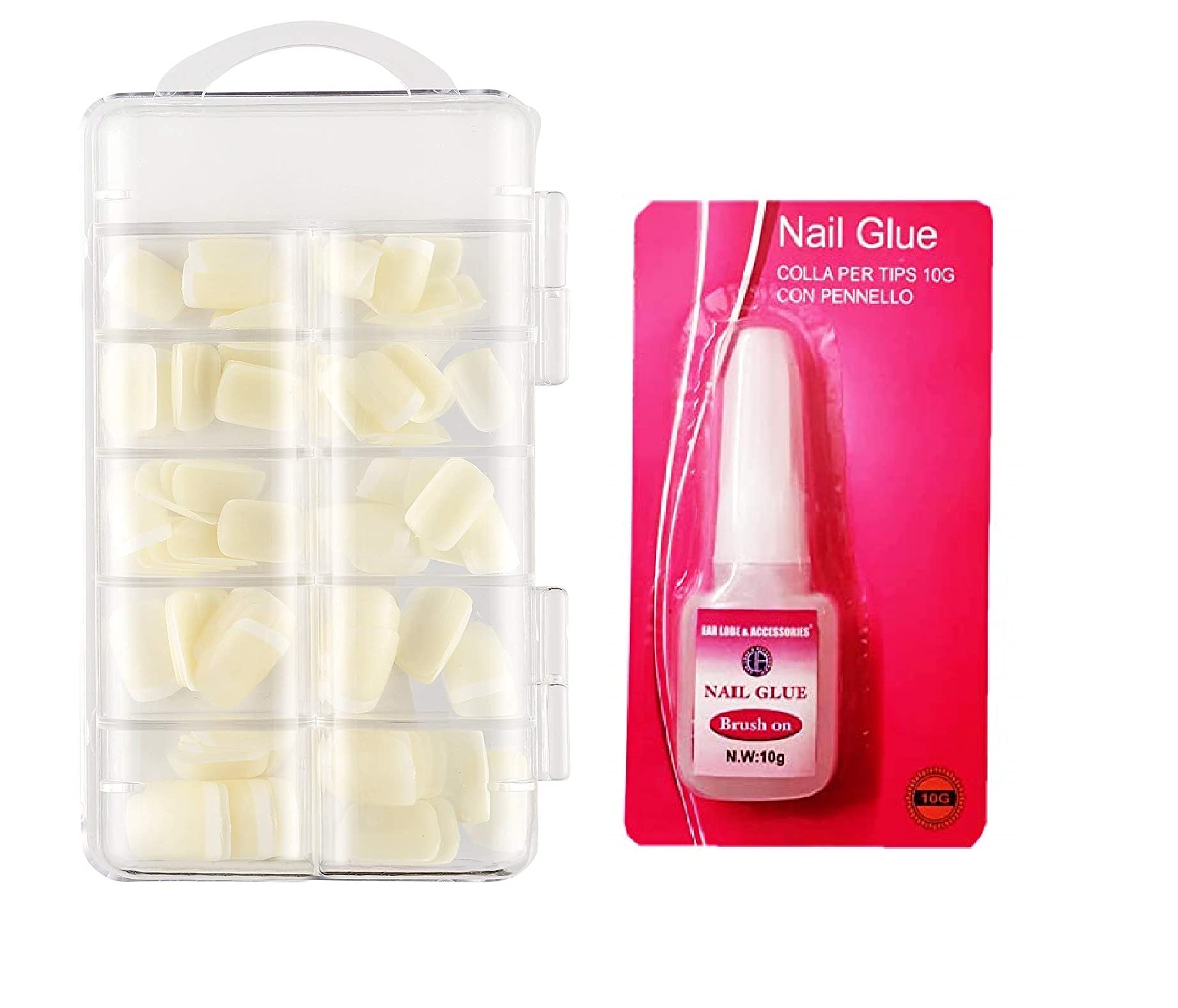 ClubBeauty 200 Pcs Fake Acrylic Natural Nails Kit with 1 Tube 10g Nail Glue - Long Lasting Press on Nails for Women, Salon Quality Manicure at Home, Perfect for Parties, Weddings & Daily Wear