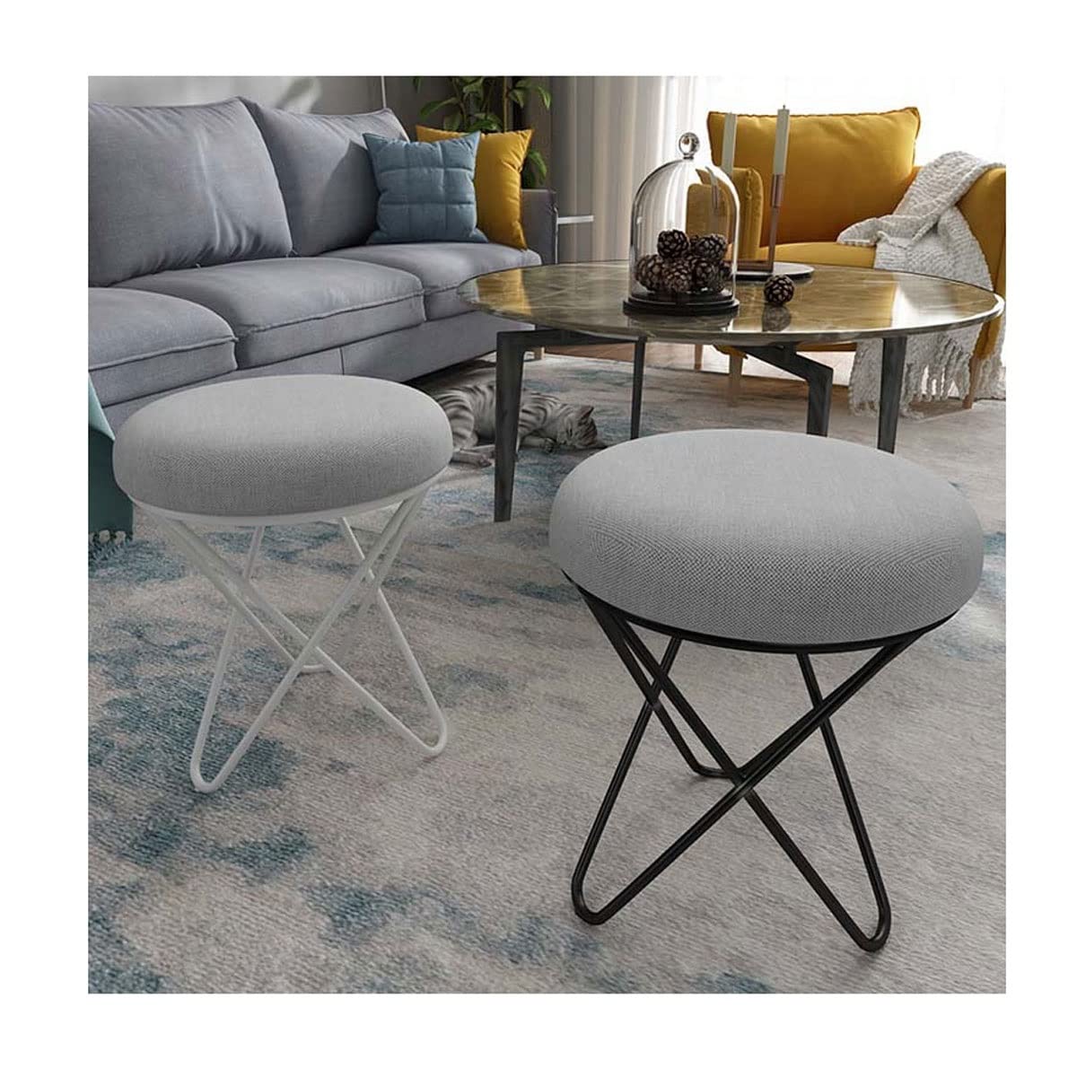 Gold Makeup Vanity Stool with Padded Seat - Dressing Bench, Piano Stool, Dining & Garden Footstool - Perfect for Bedroom, Bathroom & Home Decor