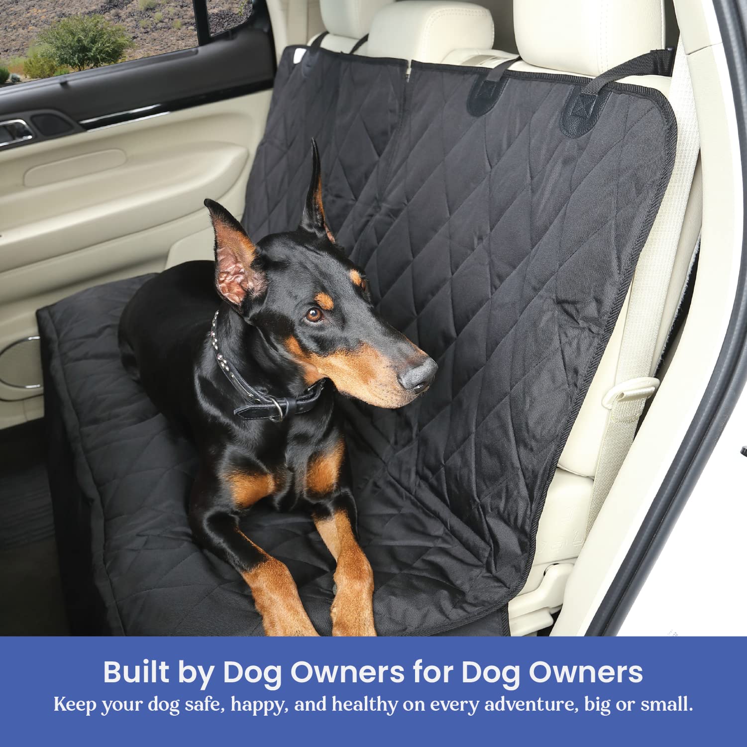 4Knines Heavy Duty Waterproof Dog Seat Cover for Cars, SUVs & Trucks - Non-Slip Back Seat Protector Fits 60/40 Split Bench with Middle Seat Belt | Camouflage Design for Pet Travel & Outdoor Adventures (Regular Size)