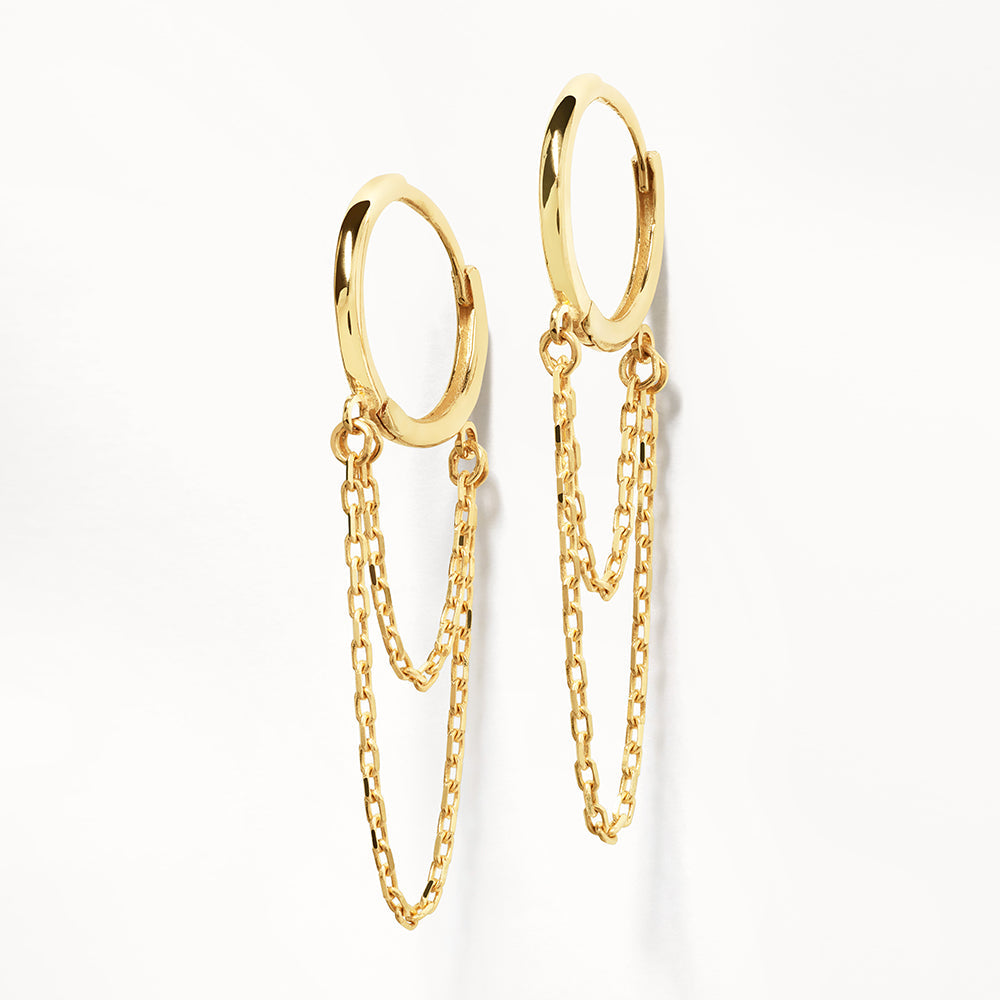 10k Gold Double Chain Huggie Earrings for Women - Elegant & Dainty Hoop Earrings for Everyday Wear, Parties & Gifts