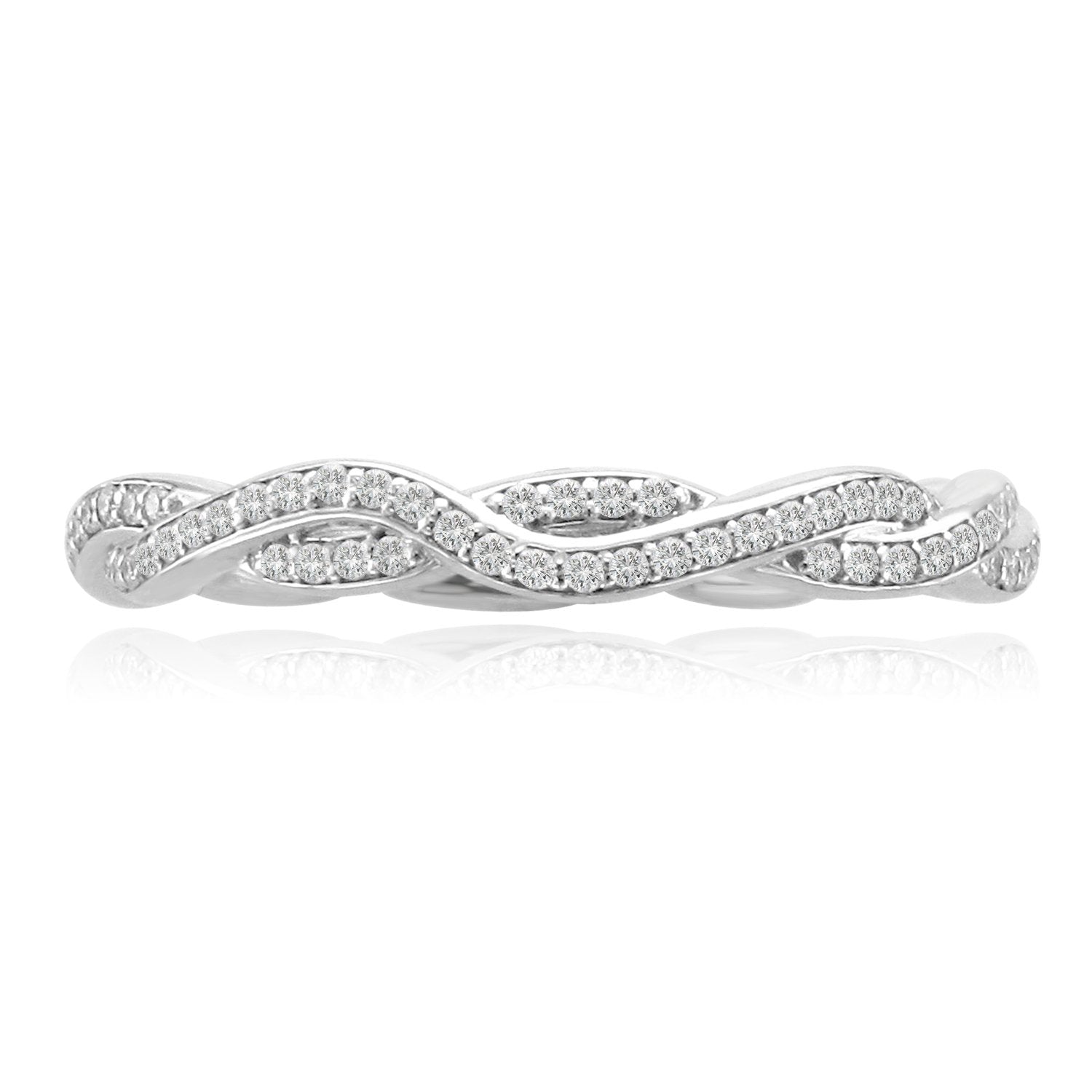 14KT White Gold 0.22 CTW Diamond Twist Wedding Band for Women - Elegant Stackable Ring for Anniversary, Engagement & Bridal Jewelry Gift
