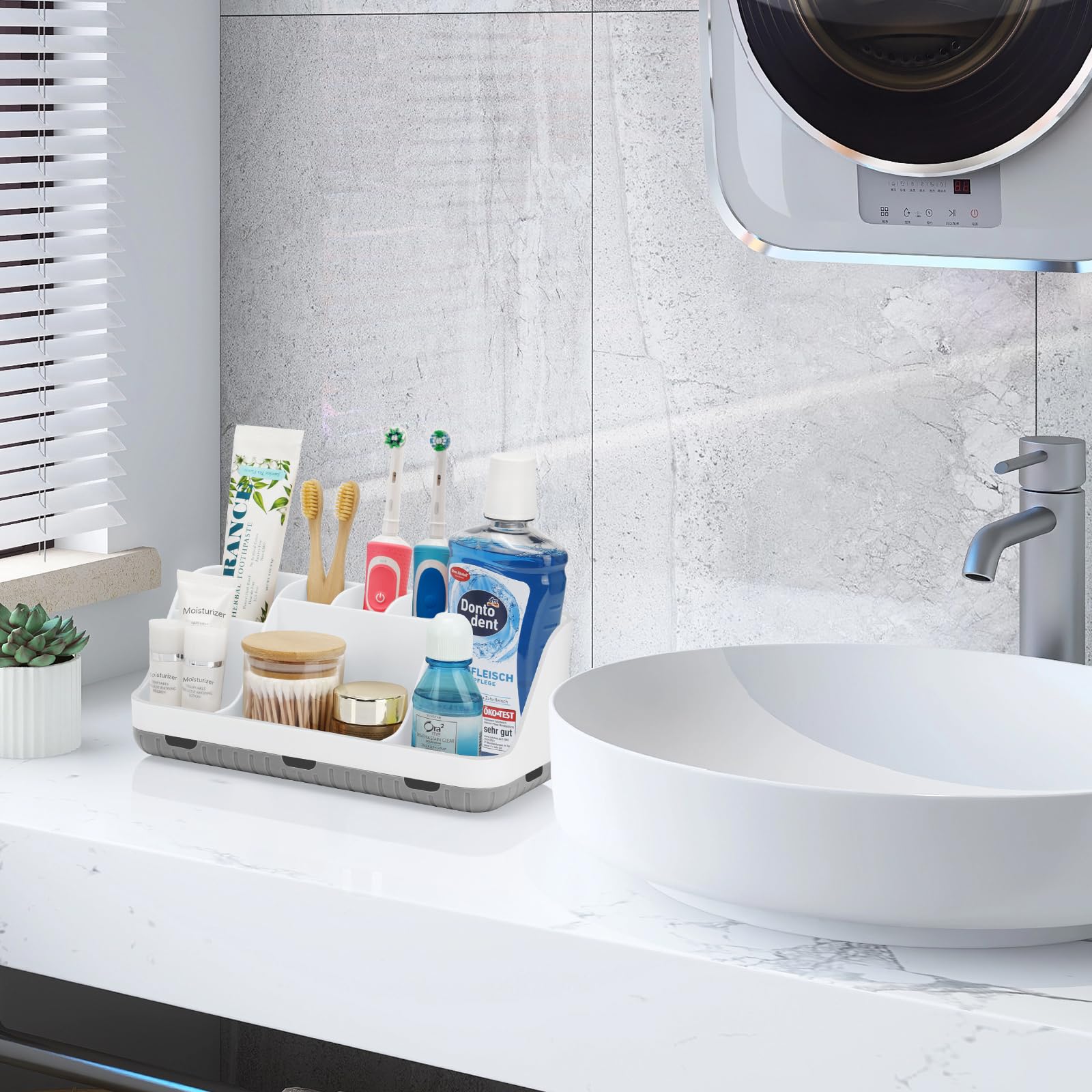 7-Slot Detachable Toothbrush Holder for Bathroom Countertop - Organizer for Kids Electric Toothbrush & Toothpaste Storage | White Bathroom Vanity Accessory | Perfect for Family Bathrooms & Kids' Oral Care Organization