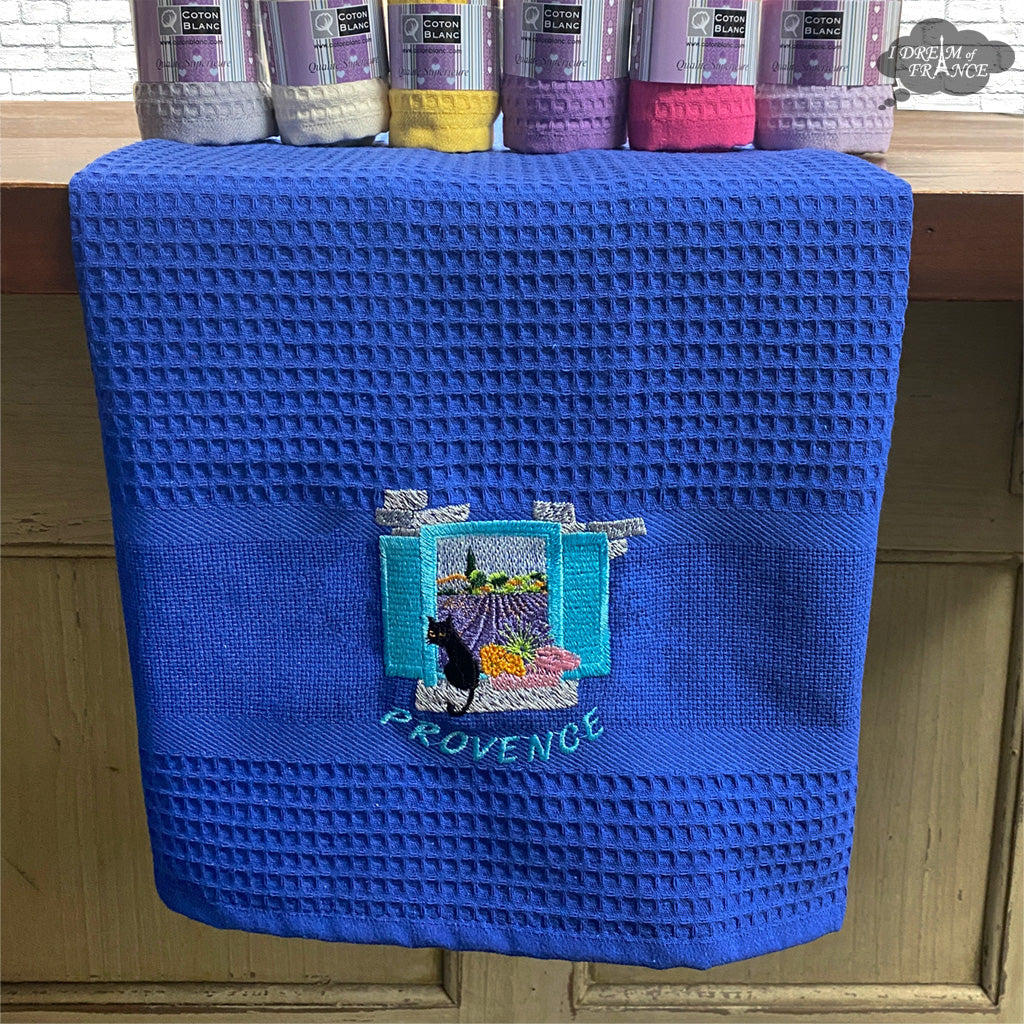 Premium Provence Blue Waffle Weave Kitchen Towels - Absorbent & Quick-Drying Dish Cloths by Coton Blanc - Perfect for French Country Kitchens, Baking & Holiday Gifts