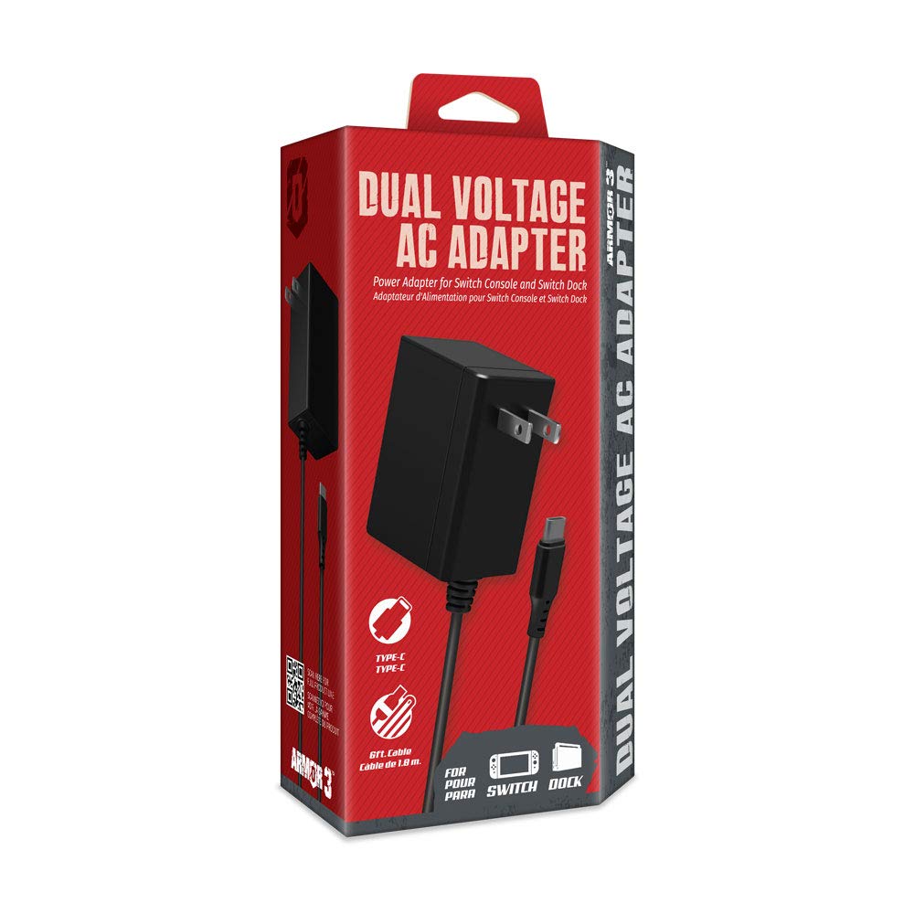 Dual Voltage AC Adapter for Nintendo Switch Console & Dock - 100-240V Travel Charger - Perfect for Gaming at Home & On The Go