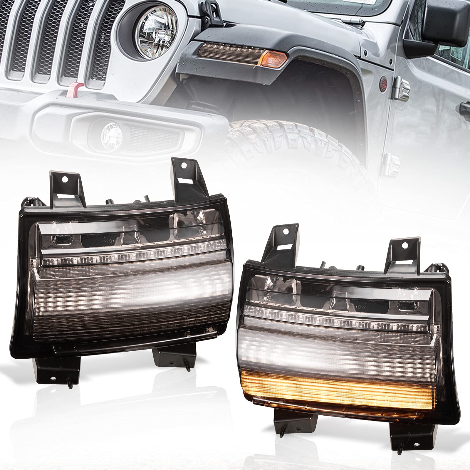 BUNKER INDUSTRIAL JL Fender Flares with LED Sequential Turn Signals & DRL Lights - Compatible with Jeep Wrangler 2018-2020 Sahara Rubicon (Excludes Sport Model) - Smoked Lens Design for Off-Road & Night Driving