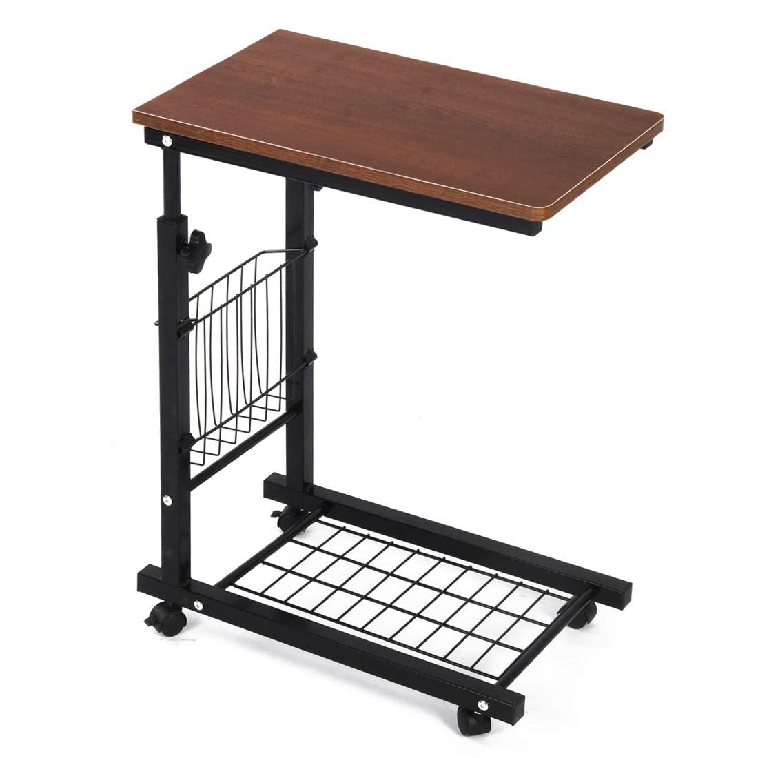 Adjustable Height Industrial Side Table - Oak & Black Steel Finish for Laptop Workstation, Snack Table, or End Table - Perfect for Home Office, Living Room, or Bedroom Use