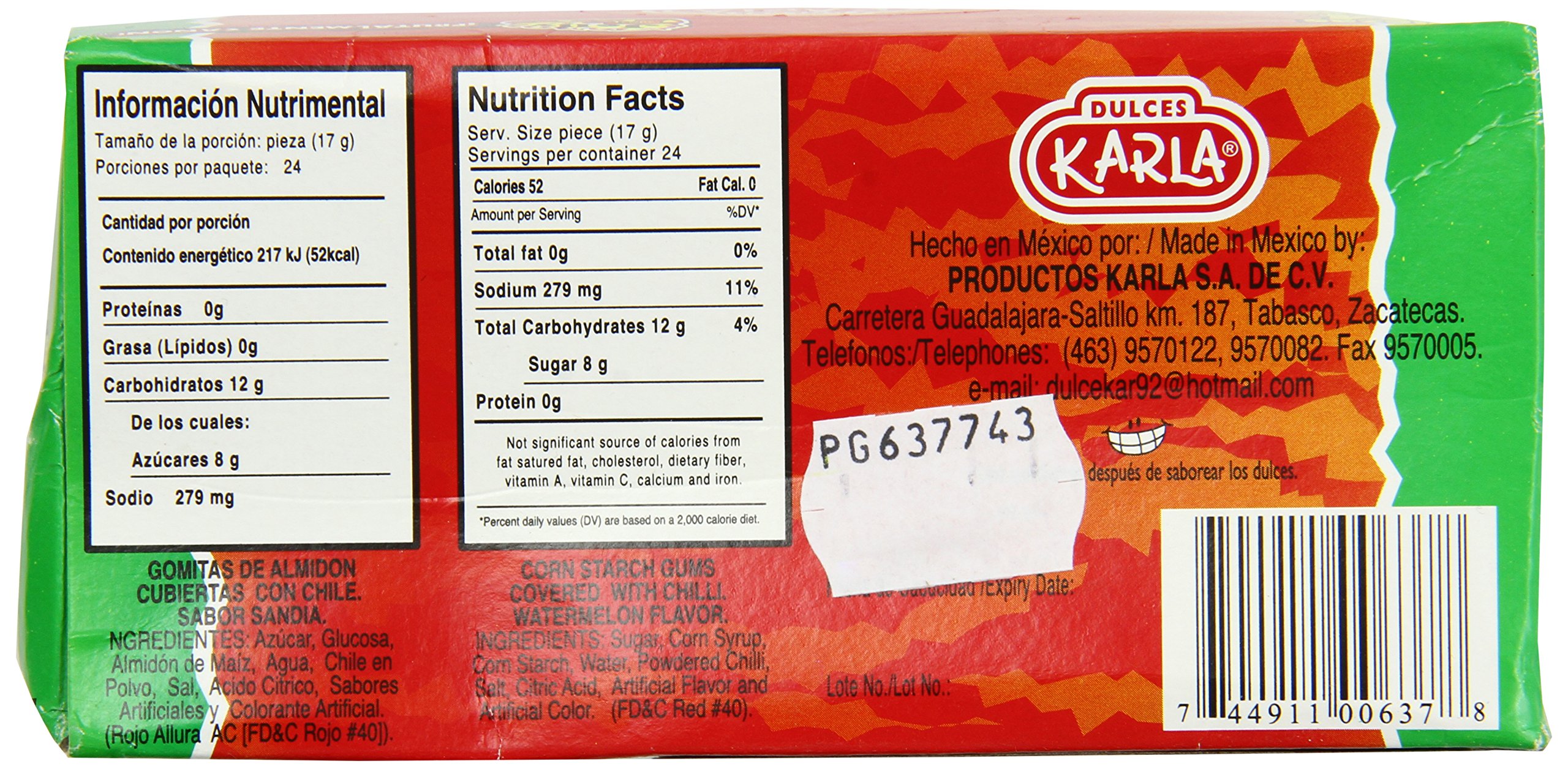 Karla Fire Sandia Gummy Candy - 0.59oz (Pack of 24) | Spicy Watermelon Flavored Chewy Candy | Perfect for Parties, Snacking & Gifts