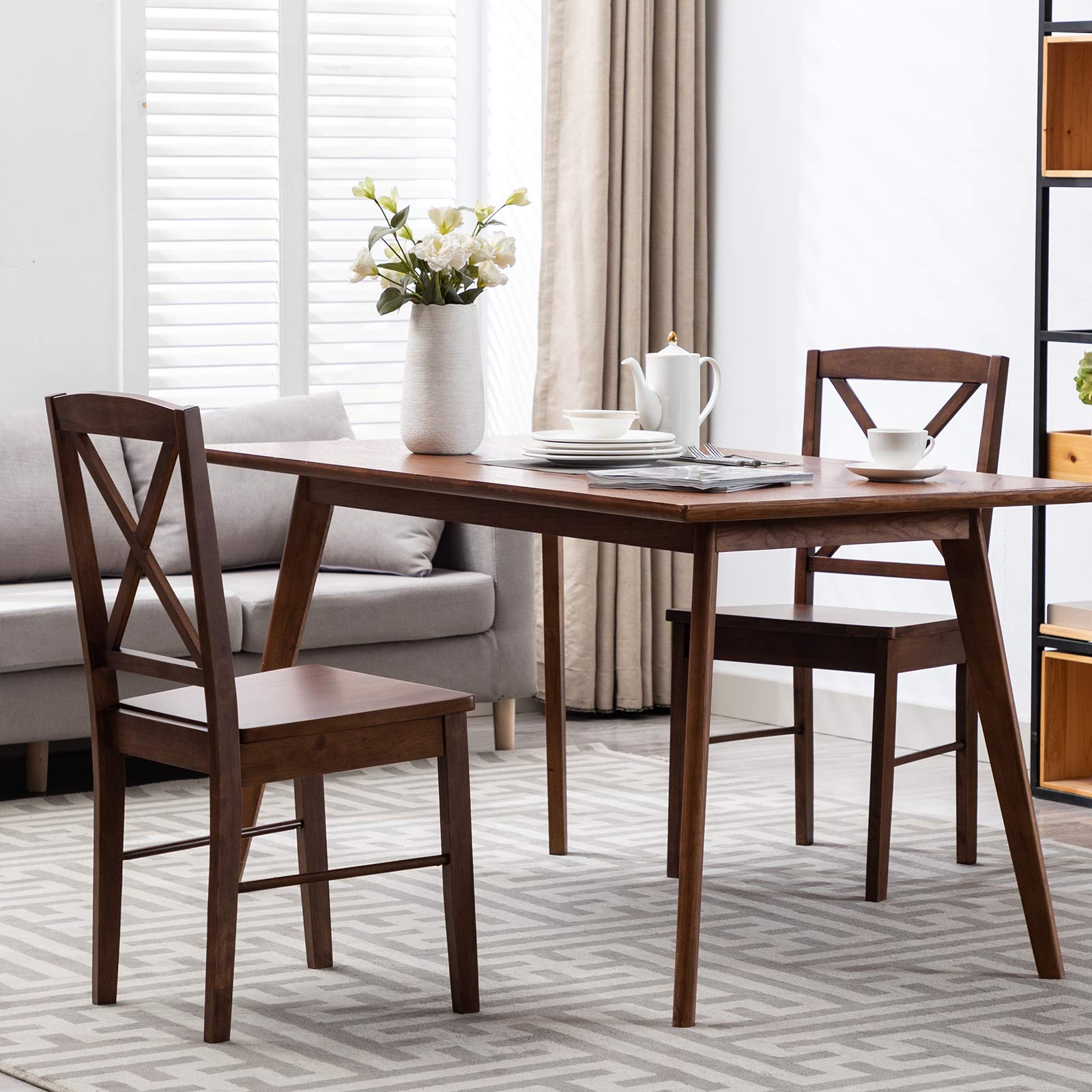 DUHOME 2-Piece Wooden Dining Chairs Set - Solid Walnut Cross Back Design for Kitchen, Dining Room & Side Chairs | Perfect for Home Decor, Family Gatherings & Small Spaces