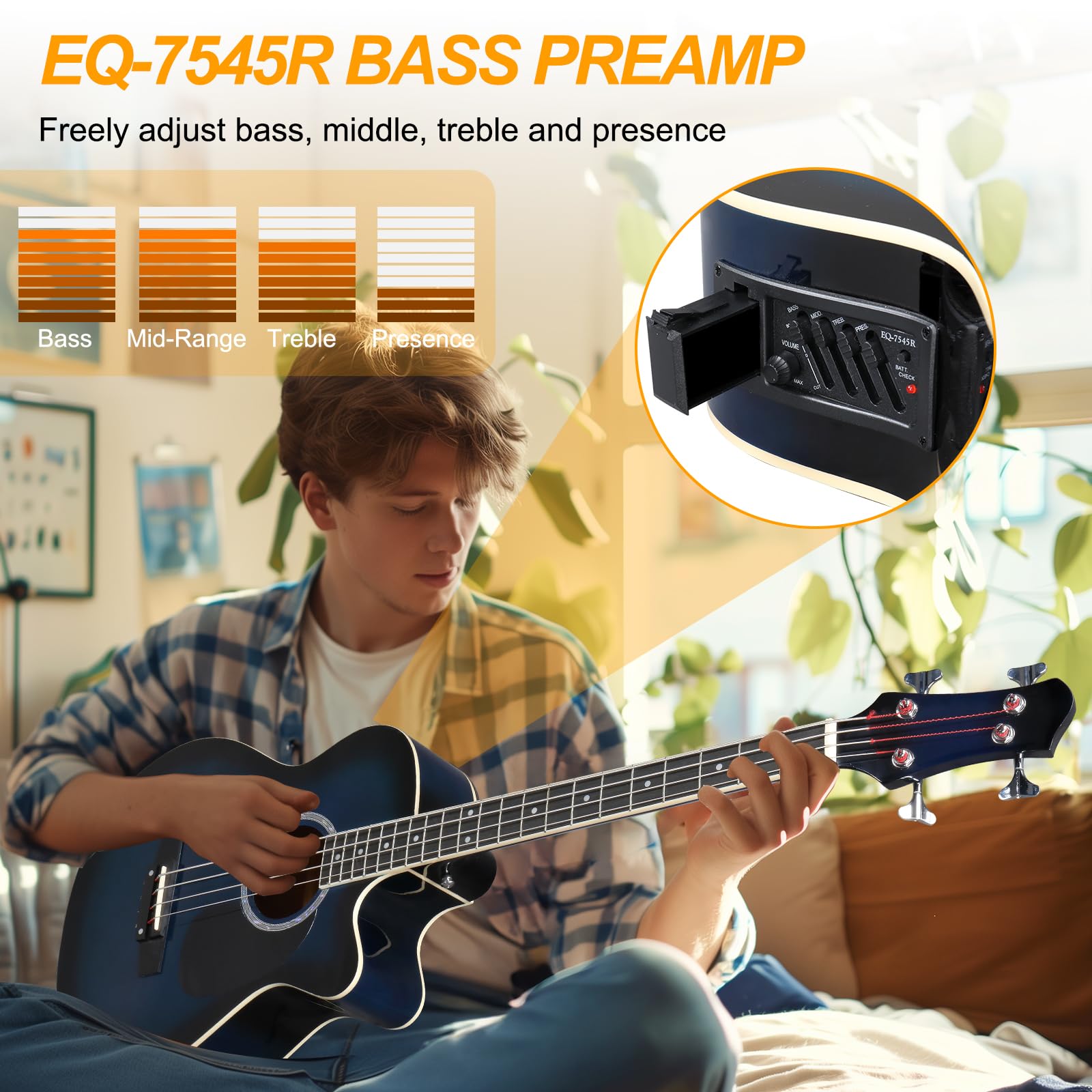 **Ktaxon 4-String Acoustic Bass Guitar Full Size Kit – Includes Portable Gig Bag, Premium Cable, Wrench, Strap & Picks (Blue) – Perfect for Beginners, Live Performances & Studio Recording**