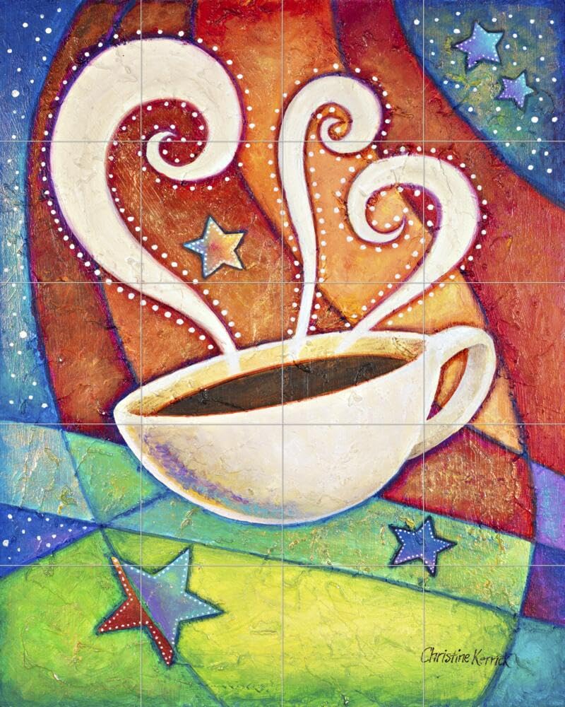 Premium Ceramic Backsplash Tile Mural - Five Star Coffee Design by Christine Kerrick for Kitchen & Bathroom Decor | Perfect for Coffee Shops, Home Renovation & Modern Interior Design