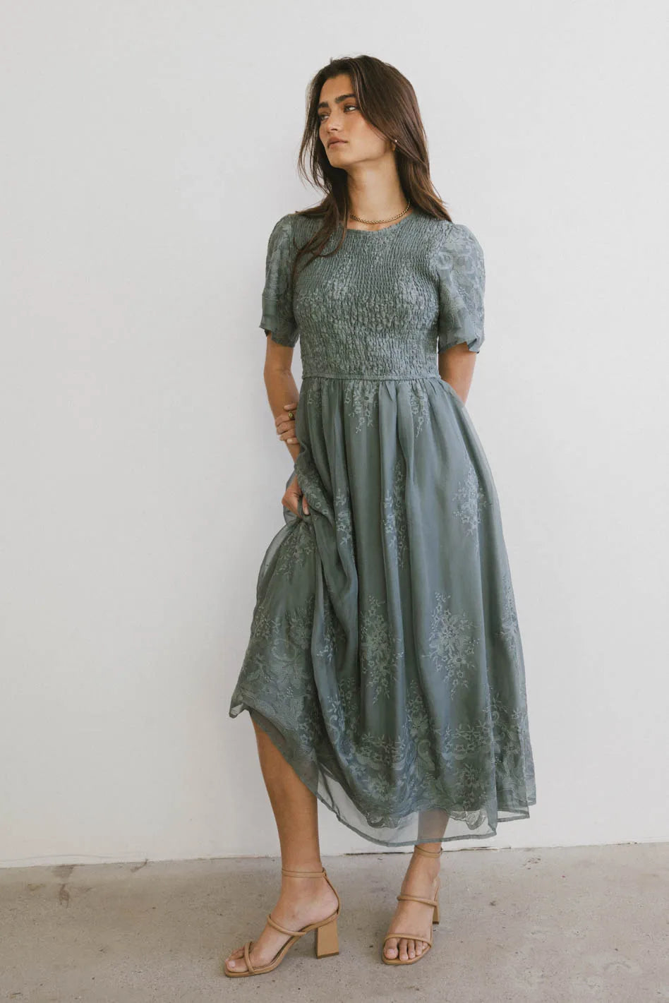 Alora Embroidered Floral Summer Dress for Women - Teal Blue Boho Maxi Dress with V-Neck & Side Slits | Perfect for Beach Vacations, Weddings & Date Nights