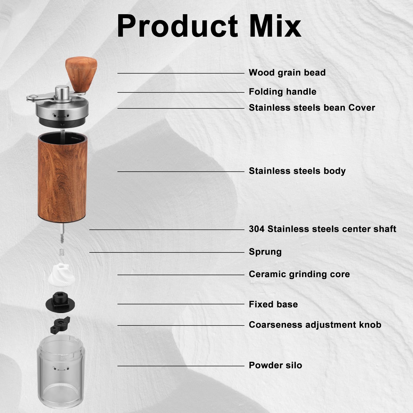 Premium Stainless Steel Manual Coffee Grinder - Adjustable Burr Mill for Espresso, French Press, Pour Over & Cold Brew - Portable Hand Crank Coffee Bean Grinder for Home, Camping, Travel & Office Use