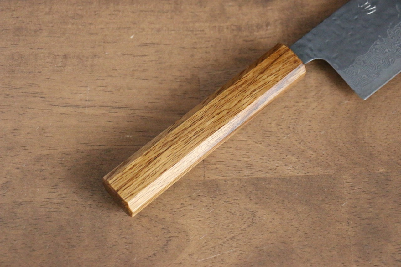 Premium AUS10 Hammered Damascus Nakiri Knife 170mm - Japanese Oak Handle - Professional Chef's Knife for Slicing Vegetables & Herbs - Perfect for Home Cooks & Culinary Enthusiasts