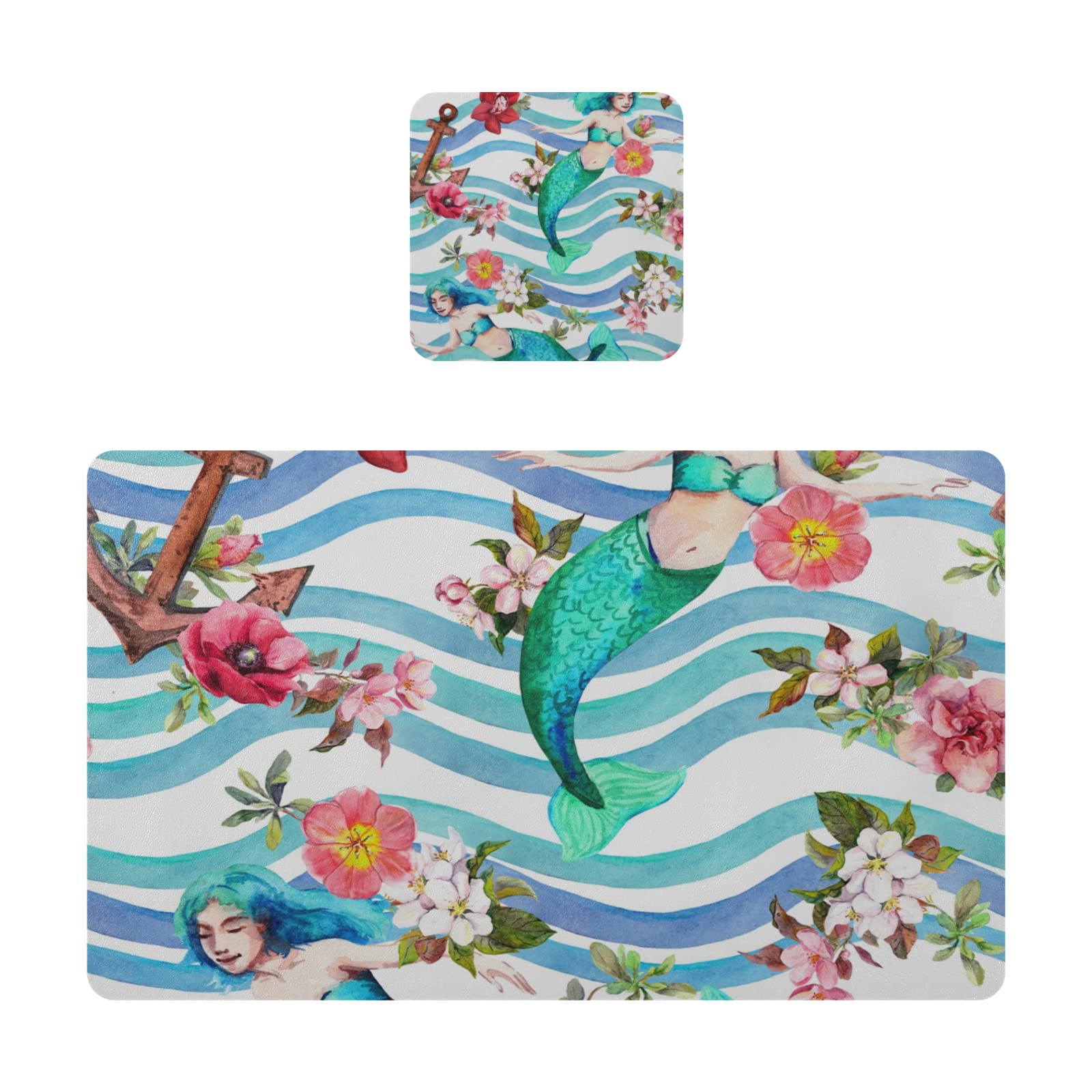 4-Pack Mermaid Sea Waves Design Heat Resistant Non-Slip Placemats - Waterproof Table Mats for Kitchen, Dining, Patio & Outdoor Use | Perfect for Beach-Themed Decor, Summer Entertaining & Coastal Home Style