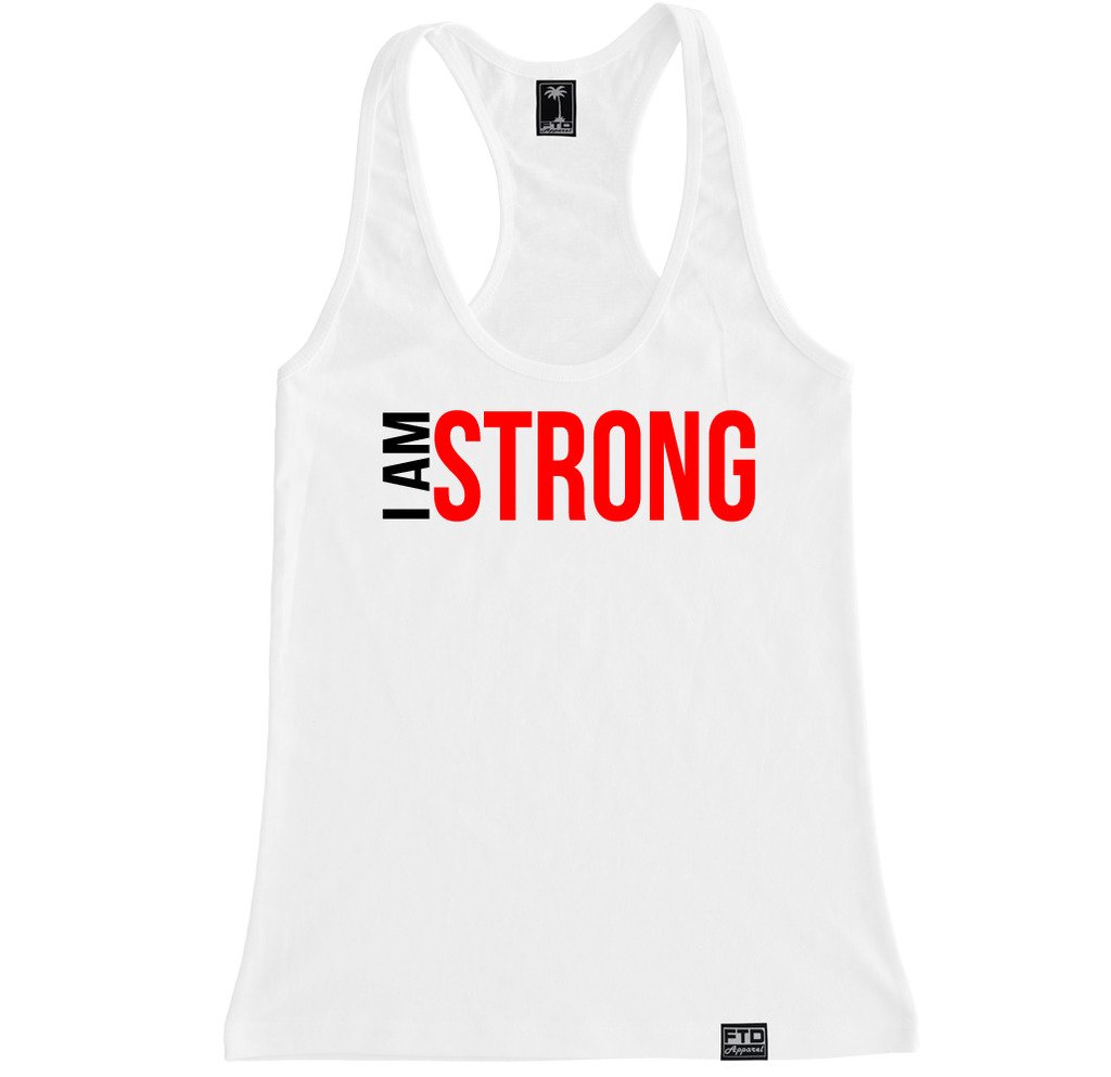 FTD Apparel Women's I Am Strong Racerback Tank Top - Workout & Gym Essential for Yoga, Running & Fitness - Breathable & Comfortable Athletic Wear