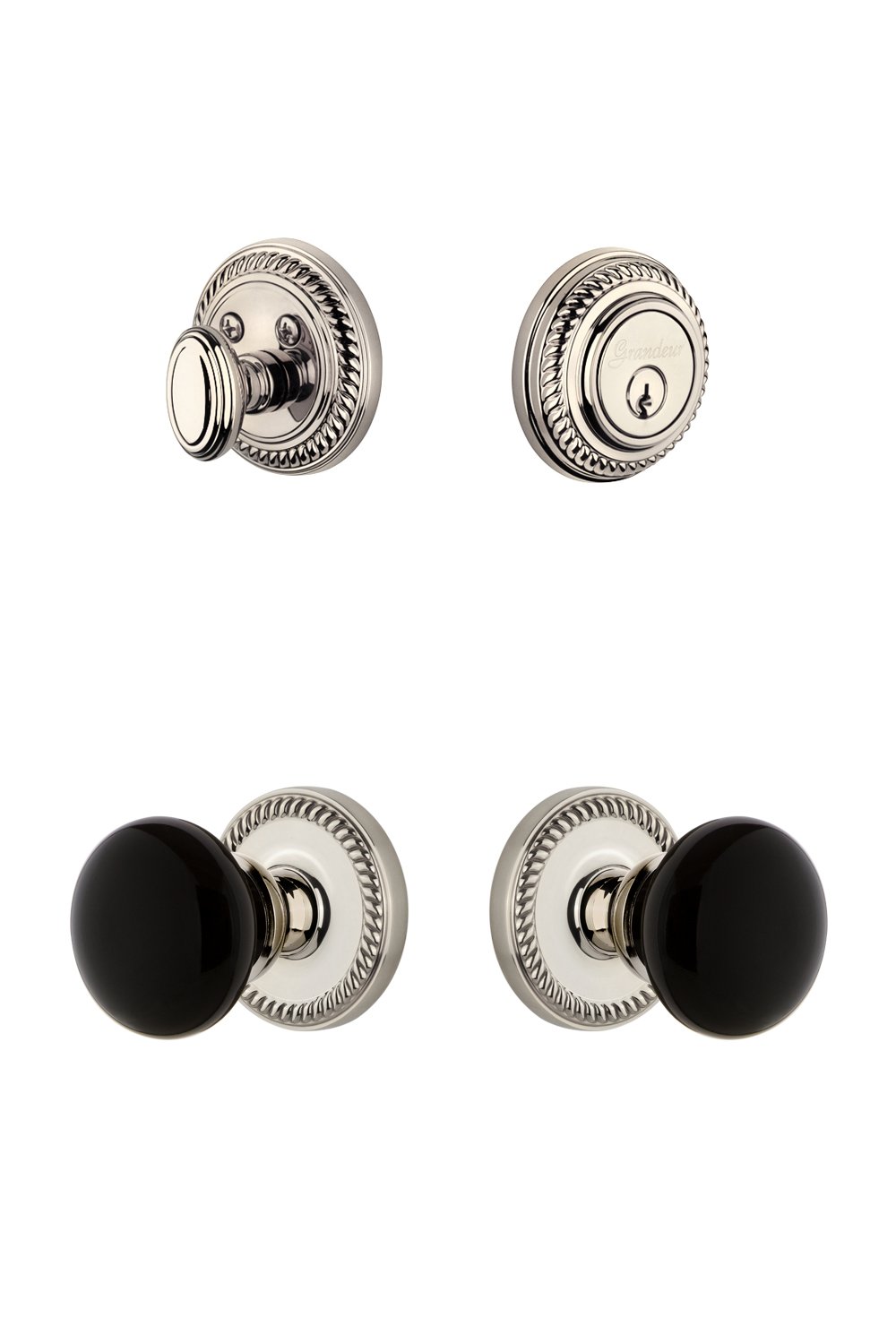 Grandeur Hardware 853448 Newport Rosette Door Knob Set with Coventry Knob and Matching Deadbolt Combo Pack, 2.75