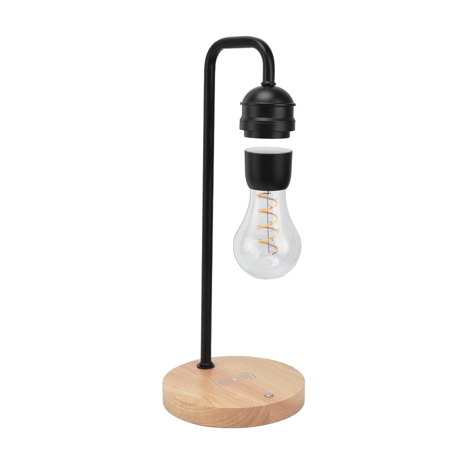 Magnetic Levitating Light Bulb Lamp with Wireless Charger - Wooden Black Floating LED Night Light for Home & Office Decor - Unique Desk Tech Gadget & Gift Idea (US Plug) - Perfect for Bedside Tables, Workspaces & Modern Interior Design