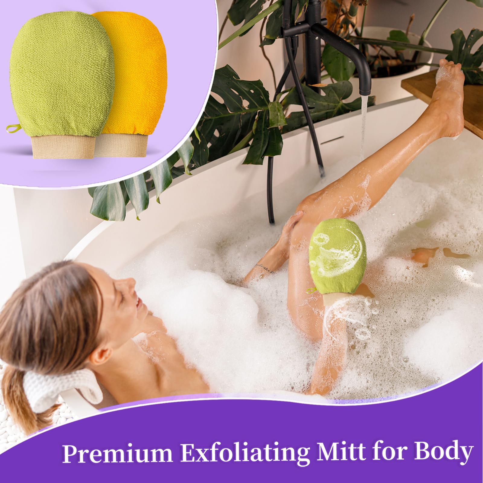 Exfoliating Glove Body Scrubber for Dry to Normal Skin - Dual-Sided Exfoliating Mitt for Self-Tan Removal & Application - Gentle Body Exfoliator for Smooth Skin (Yellow & Green) - Perfect for Pre-Tan Prep & Post-Tan Care