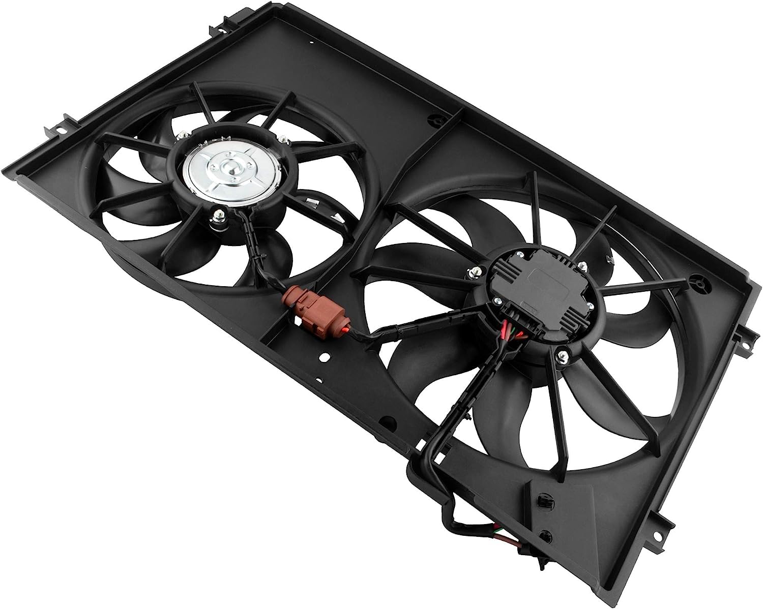VW 1K0959455FJ Engine Dual Radiator & Condenser Cooling Fan Assembly - Compatible with Volkswagen Beetle 2012-2015, Golf 2010-2014, Jetta 2005-2017, Rabbit 2006-2009 L5 2.5L | Replaces 1K0959455DT, 1K0959455ET, VW3120100 | Perfect for Engine Cooling System Repair & Maintenance