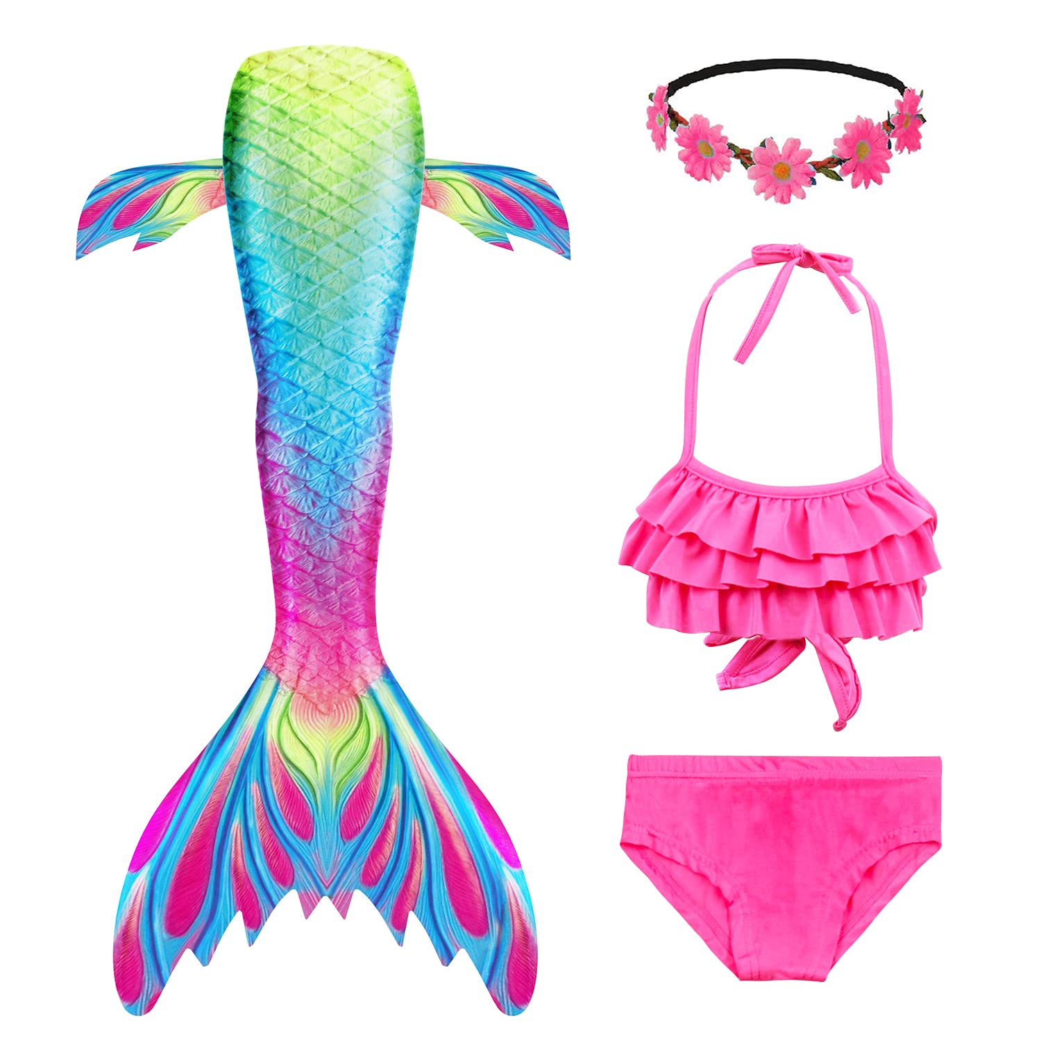 Mermaid Tail Swimsuit for Girls - Princess Bathing Suit & Bikini Set - Perfect for Pool Parties, Beach Vacations, and Underwater Photography