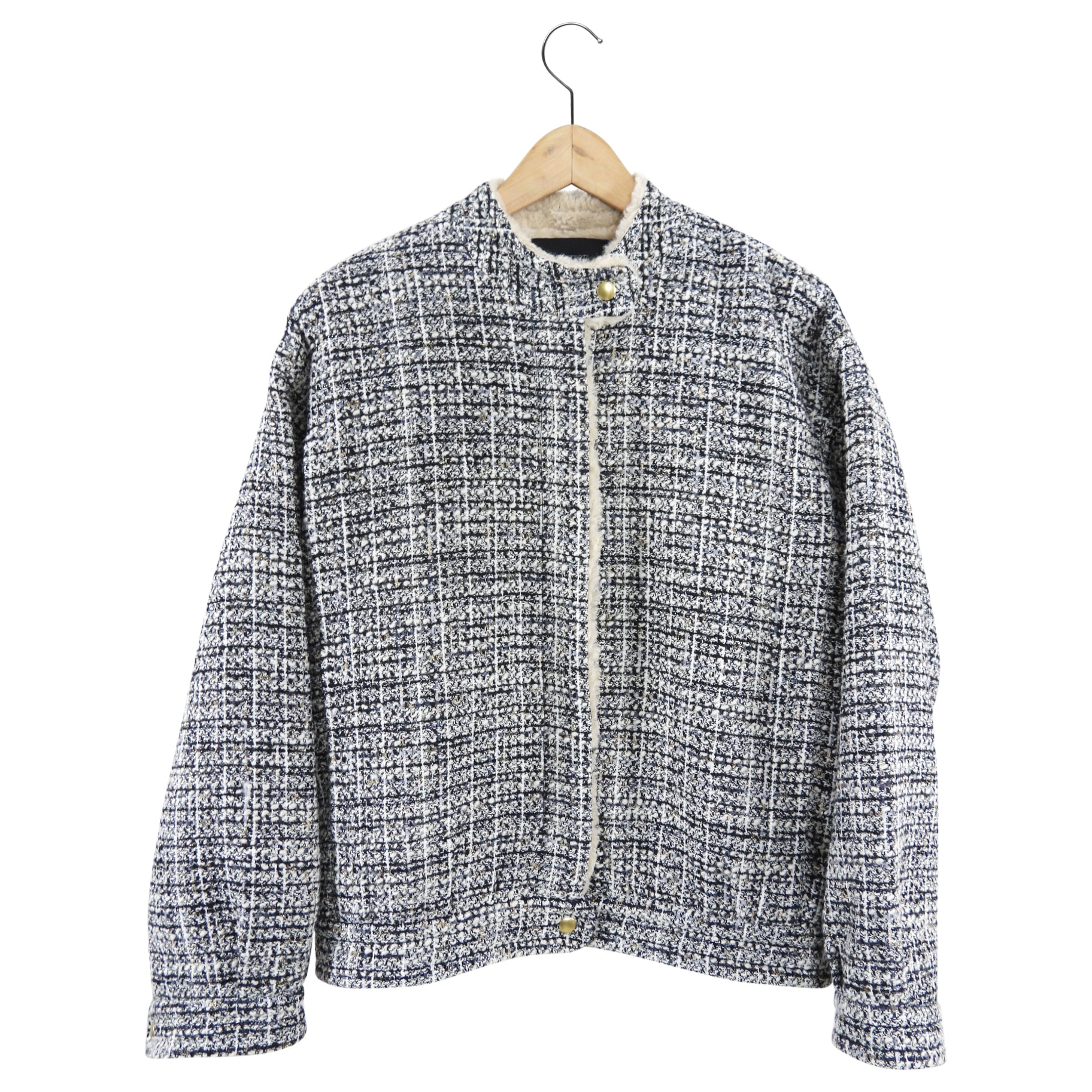Giambattista Valli AW21 Tweed Faux Shearling Jacket - Women's Winter Coat, Size IT40/S (US Small), Beige Luxury Outerwear for Fall and Winter Fashion, Perfect for Parties and Office Wear