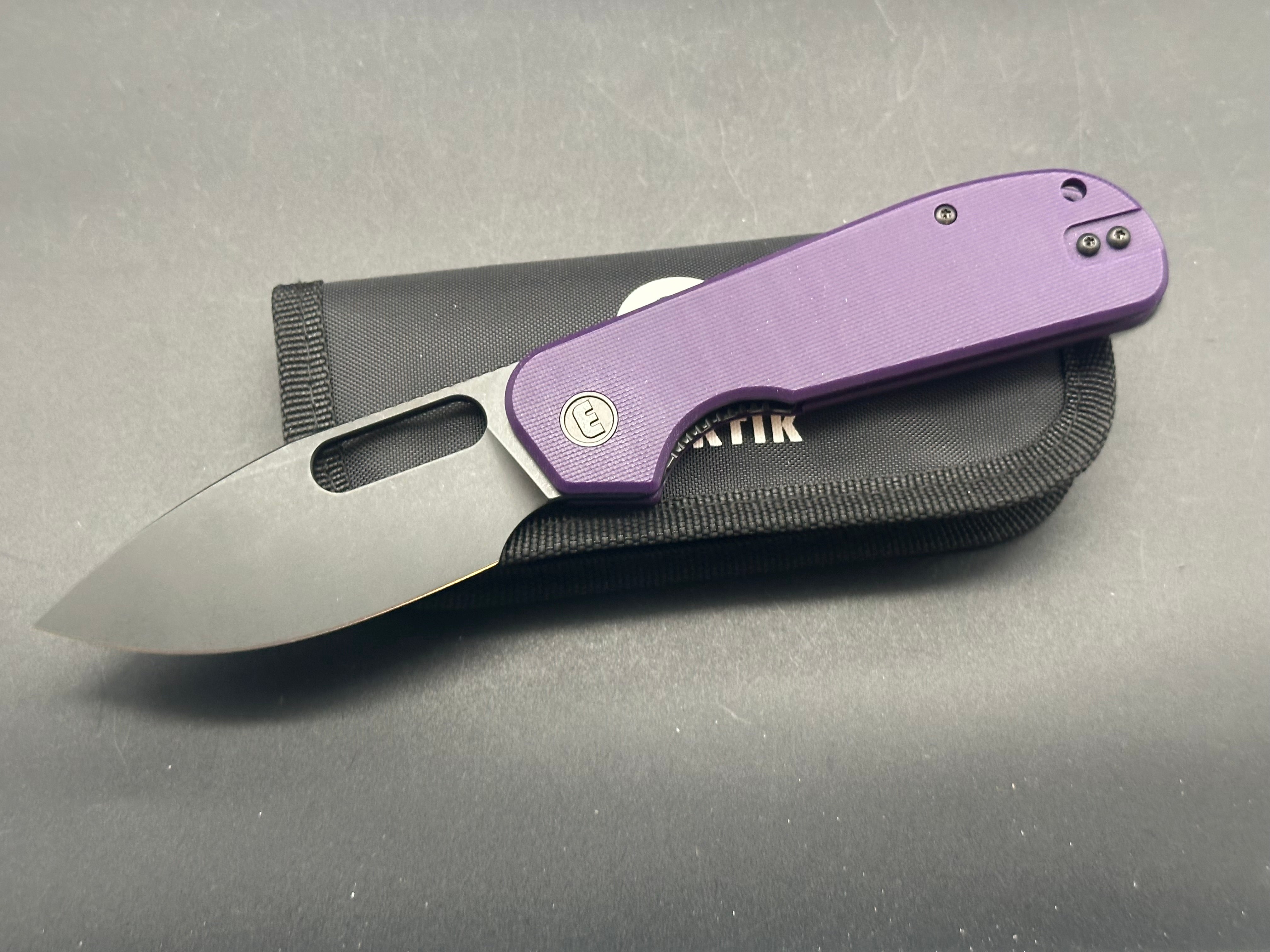 Eutektik EFD Purple BlackWashed Folding Knife with LTK Koozie, Patch & Sticker - Perfect for Camping, Hiking & Outdoor Adventures