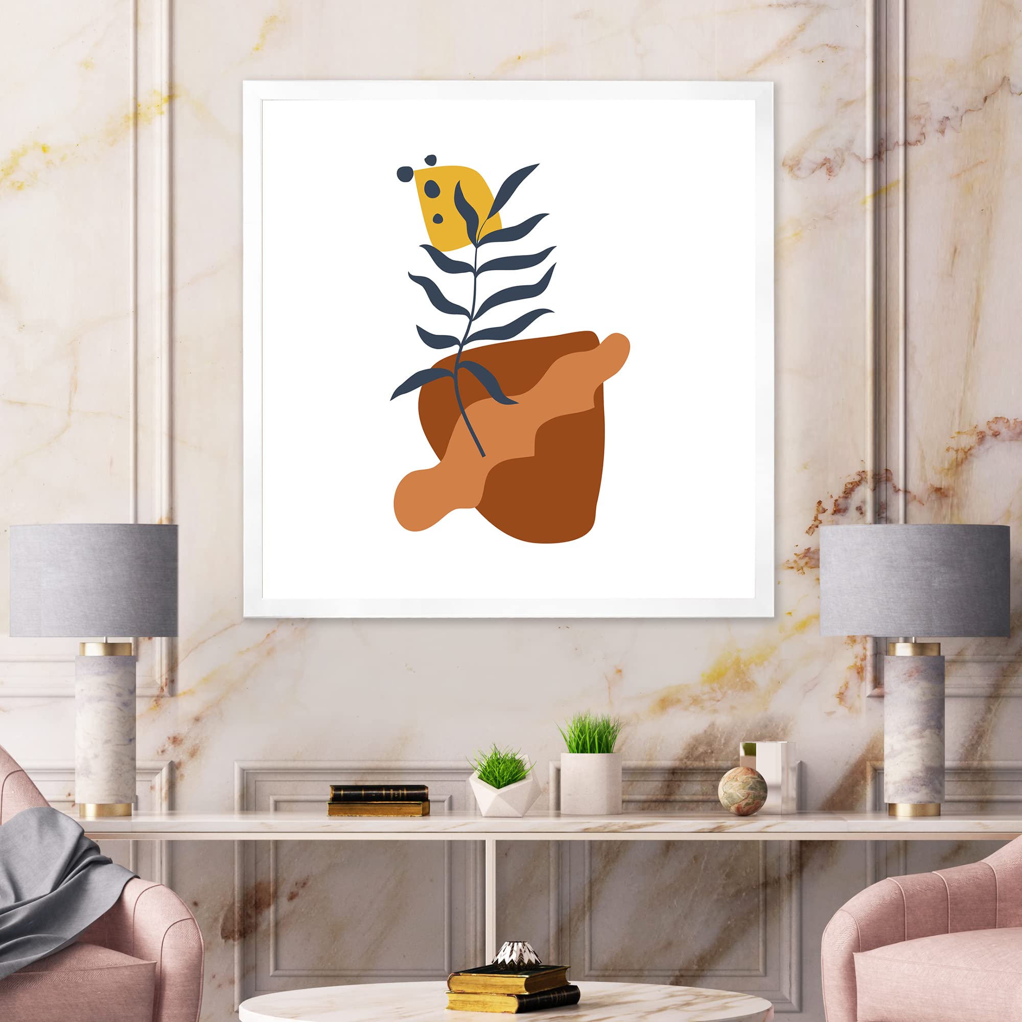 Abstract Floral Botanical Wall Art - Modern Framed Canvas Prints for Living Room, Bedroom & Office Decor | Elementary Shapes with Flowers & Plants VI