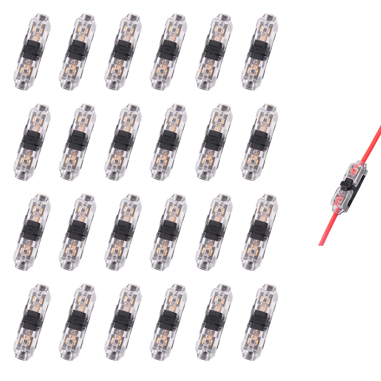 Brightfour 24 Pack Low Voltage Wire Connectors - 2 Way 1 Pin Solderless No Wire-Stripping Small Wire Connectors for 24-20 AWG Wires - Perfect for DIY Electronics, Automotive Wiring & Home Electrical Projects