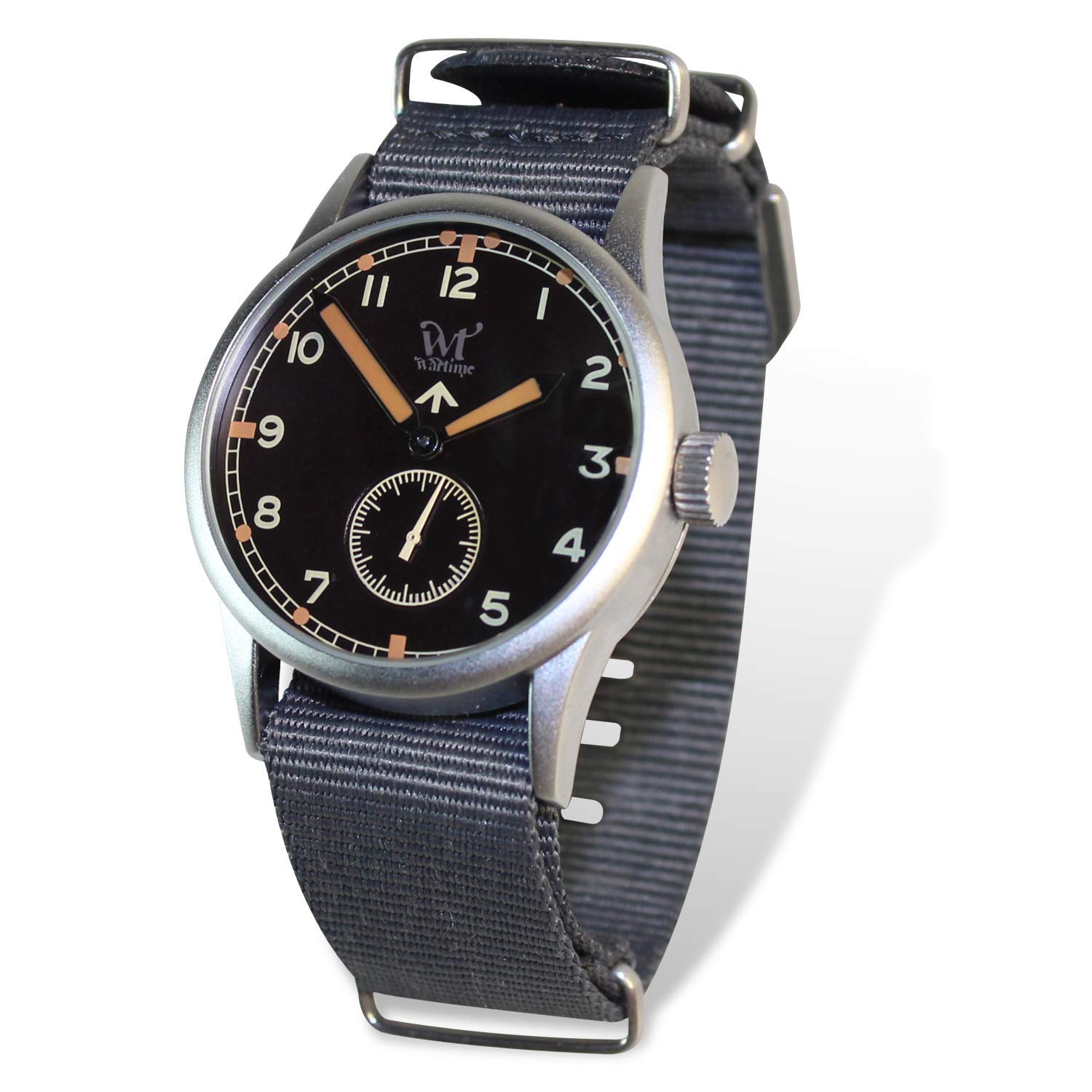 Vintage WW2 Military Watch - WTI WORLD TIME INTERNATIONAL RAF Style, 40mm Zinc Alloy Case with Mechanical Hands & Nylon Strap | Men's Retro Aviator Watch for Collectors, Outdoor Adventures & Historical Reenactments