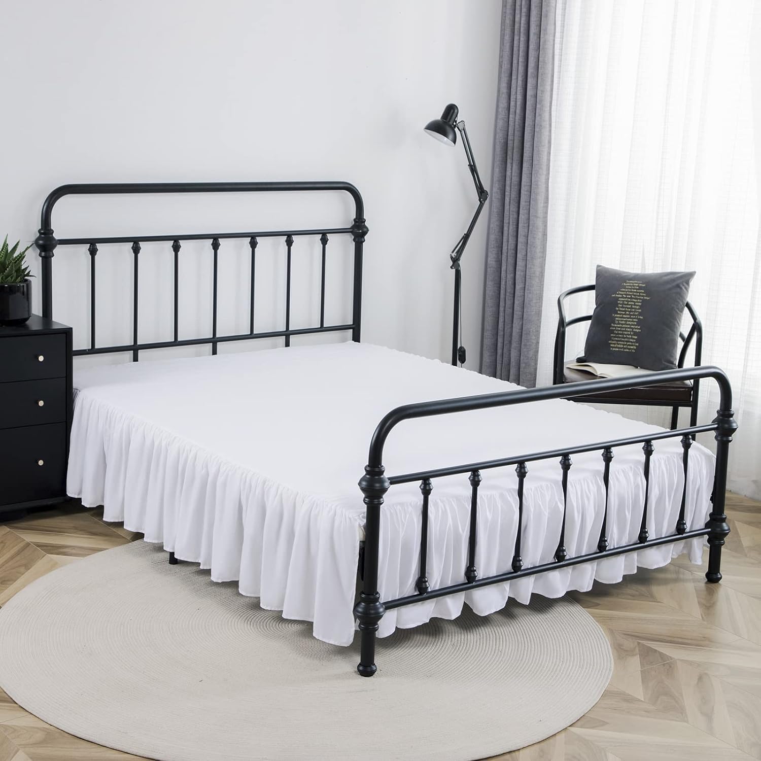 Full Size Ruffled Bed Skirt with Split Corners - 22 Inch Drop Dust Ruffle Platform Bed Skirt in White | Perfect for Guest Rooms, Master Bedrooms & Hotel Styling
