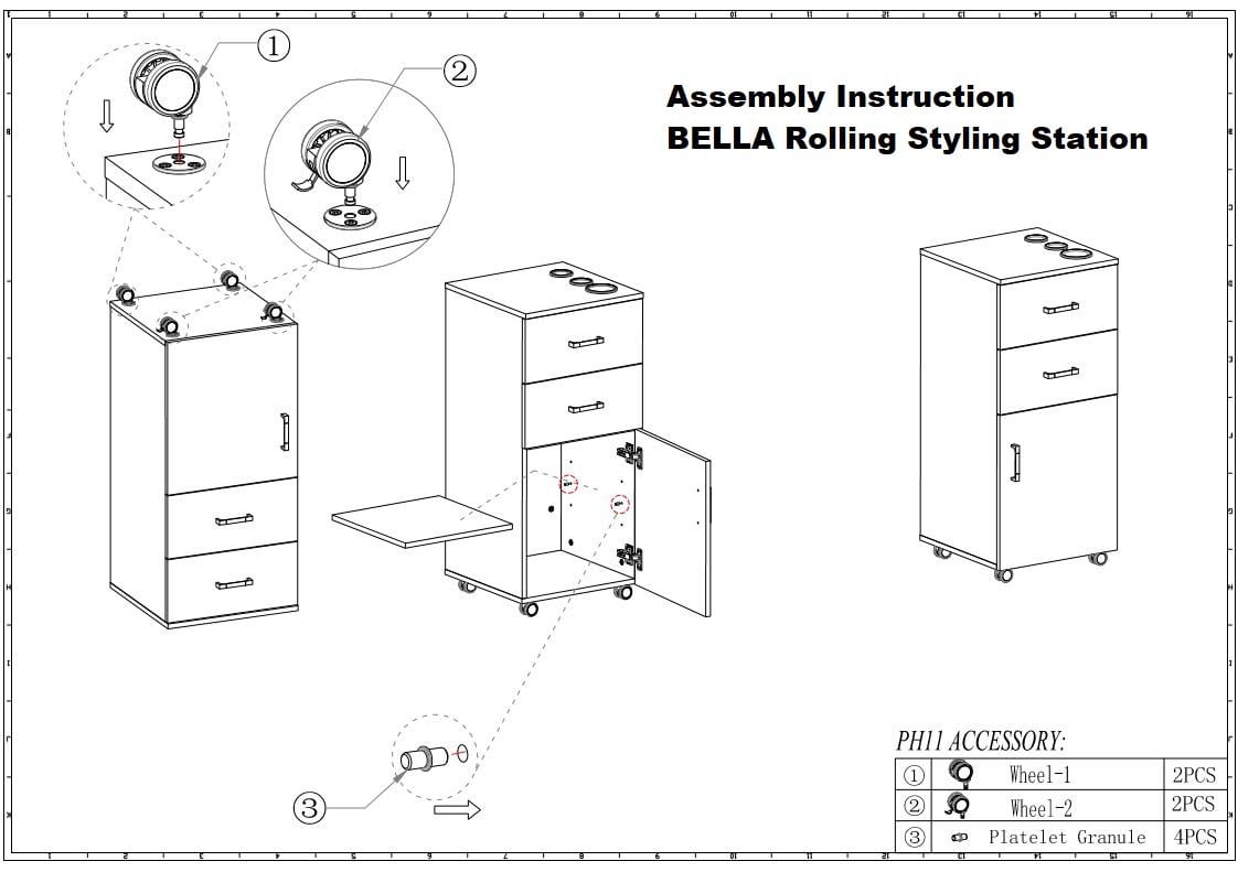 Bella Rolling Styling Station - Professional Mobile Hair Salon Cart with Wheels for Stylists & Barbers - Perfect for Salon, Home, and Travel Use