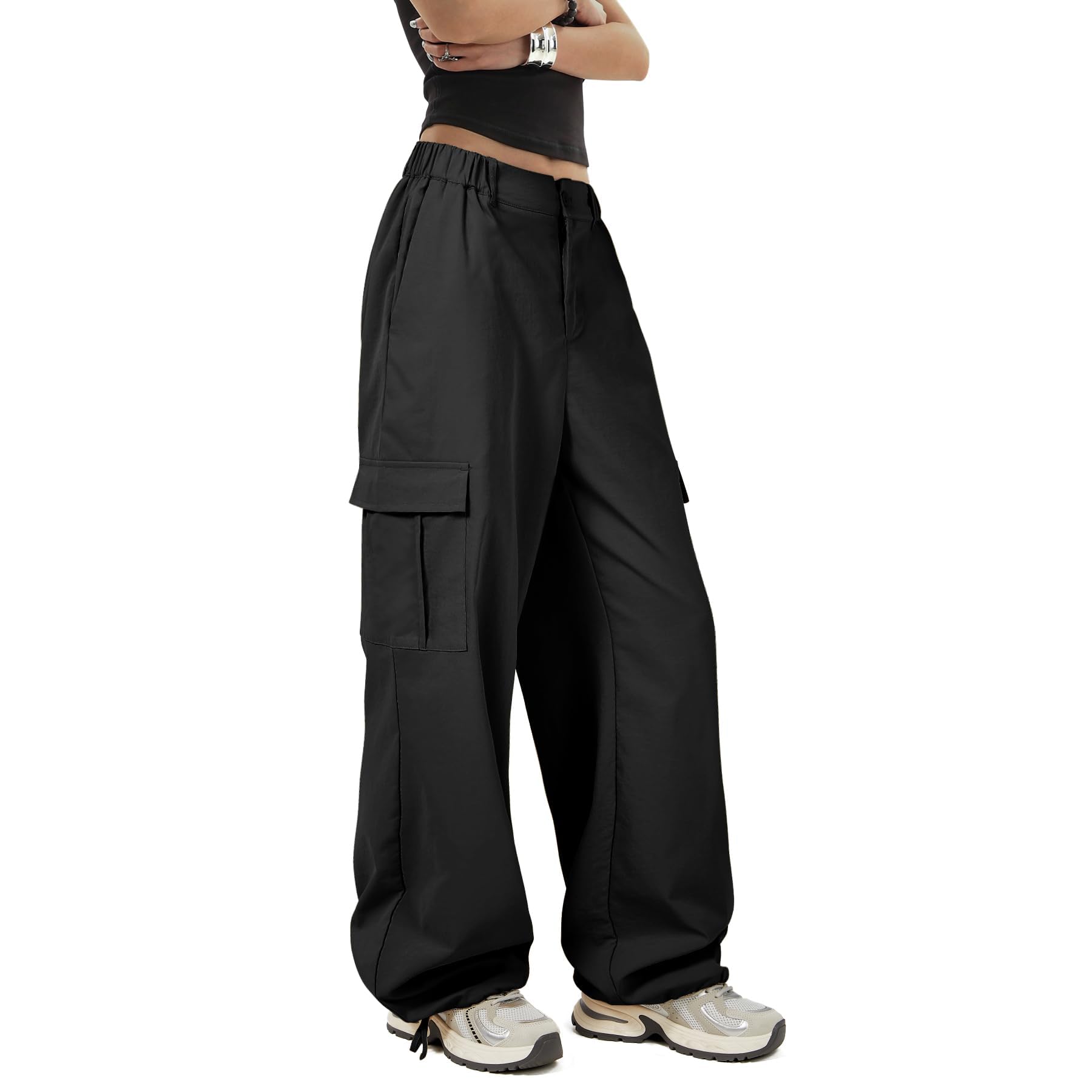 Zando Women's Y2K Baggy Cargo Pants - Stretchy High Waist Wide Leg Parachute Pants with Pockets | Trendy Streetwear & Casual Outfit for Women | Perfect for Urban Fashion, Travel & Everyday Wear