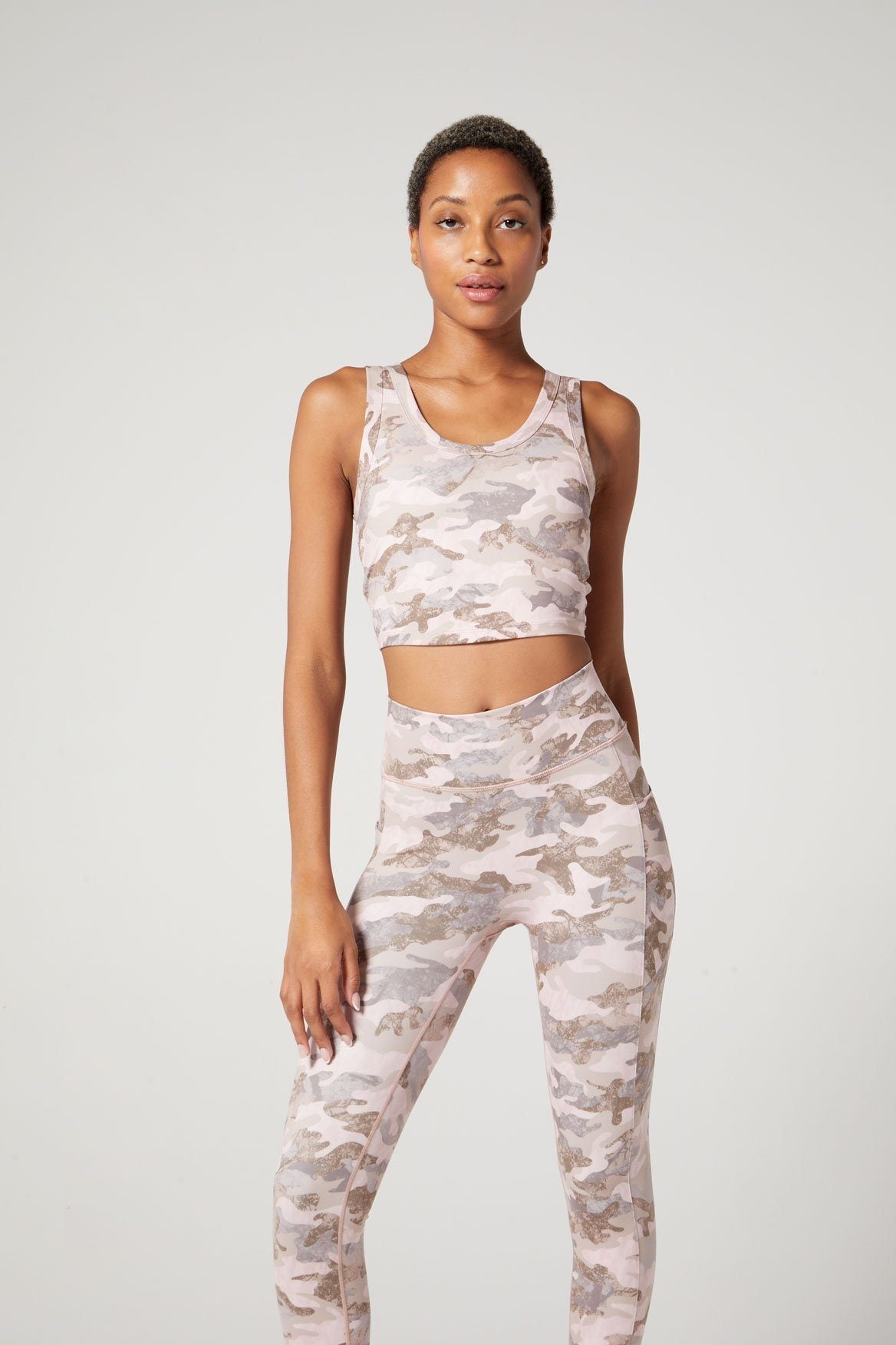 Anna Cropped Tank Top - Blush Cascade Camo Print Women's Casual Shirt for Summer Outfits, Beachwear, and Street Style Fashion