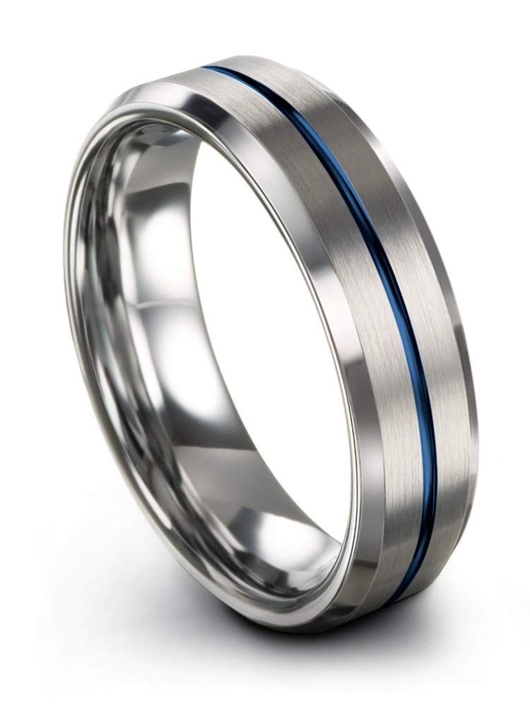 Tungsten Carbide Wedding Band Ring 6mm for Men & Women - Blue Black Center Line, Beveled Edge, Brushed/Polished Finish - Custom Engraving for Anniversary & Engagement - Perfect for Everyday Wear, Special Occasions & Gift Giving
