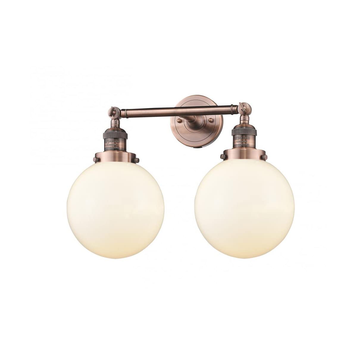 Innovations 208-AC-G201-8-LED 2-Light Vintage Dimmable LED Bathroom Vanity Light Fixture in Antique Copper - Perfect for Bathroom, Powder Room & Farmhouse Decor