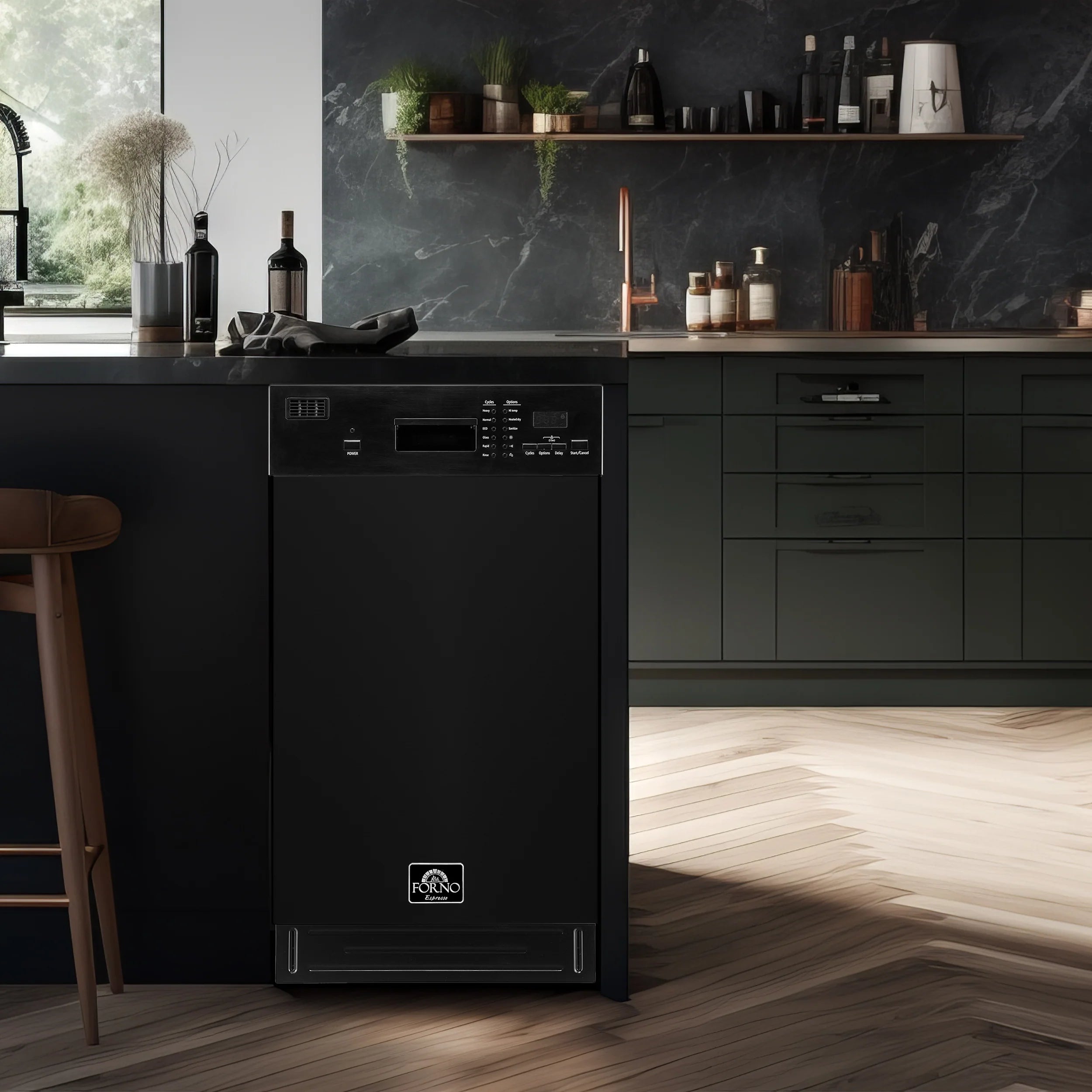 Forno Espresso 18 Inch Built-In Dishwasher in Black - FDWBI8041 18BLK | Energy Efficient, Ultra Quiet | Perfect for Modern Kitchens and Small Spaces