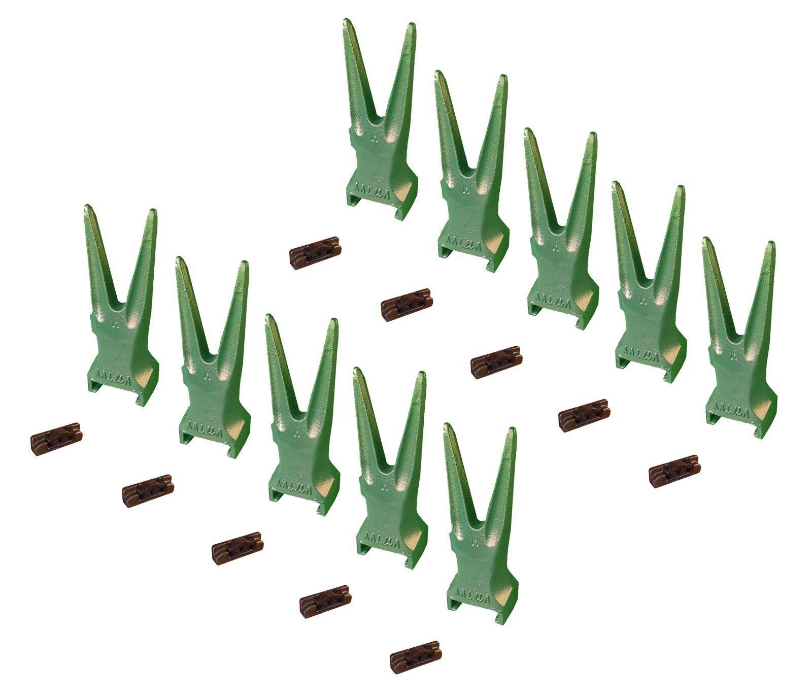 10-Pack Esco Style Super V Backhoe & Excavator Rock Bucket Teeth with Pins - V17TVY - Durable Replacement Parts for Heavy-Duty Digging and Excavation Work