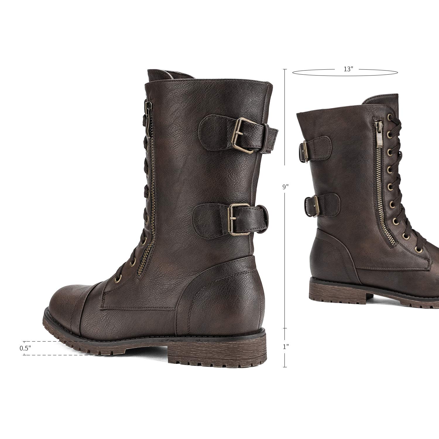 DREAM PAIRS Women's Mid Calf Combat Boots with Built-in Wallet Pocket - Lace Up Military Style Ankle Booties for Hiking, Outdoor Adventures & Fashion Streetwear