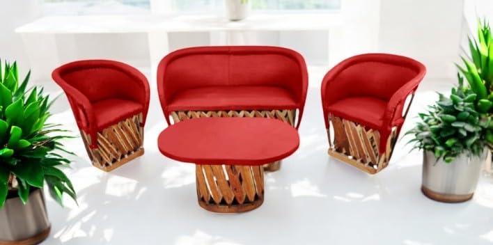 Handmade Mexican Equipal Furniture - Traditional San Jose Red Color Living Room Chair | Authentic Equipales for Home, Garden, Office, Restaurant & Outdoor Use