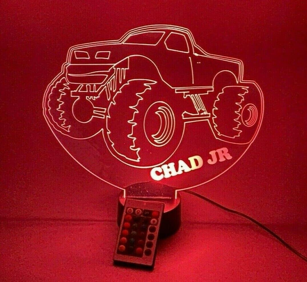 Personalized Monster Truck 4x4 Offroad LED Night Light - Handmade Acrylic Engraved Table Lamp with Remote Control | Perfect for Kids' Room, Gaming Setup & Car Lover Decor