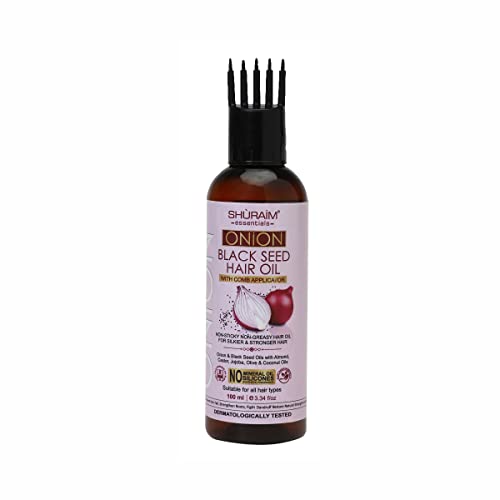 Shuraim Essentials Onion Black Seed Hair Oil with Comb Applicator - Reduces Hair Fall & Promotes Growth - 100ml - Perfect for Daily Scalp Massage & Hair Care Routine