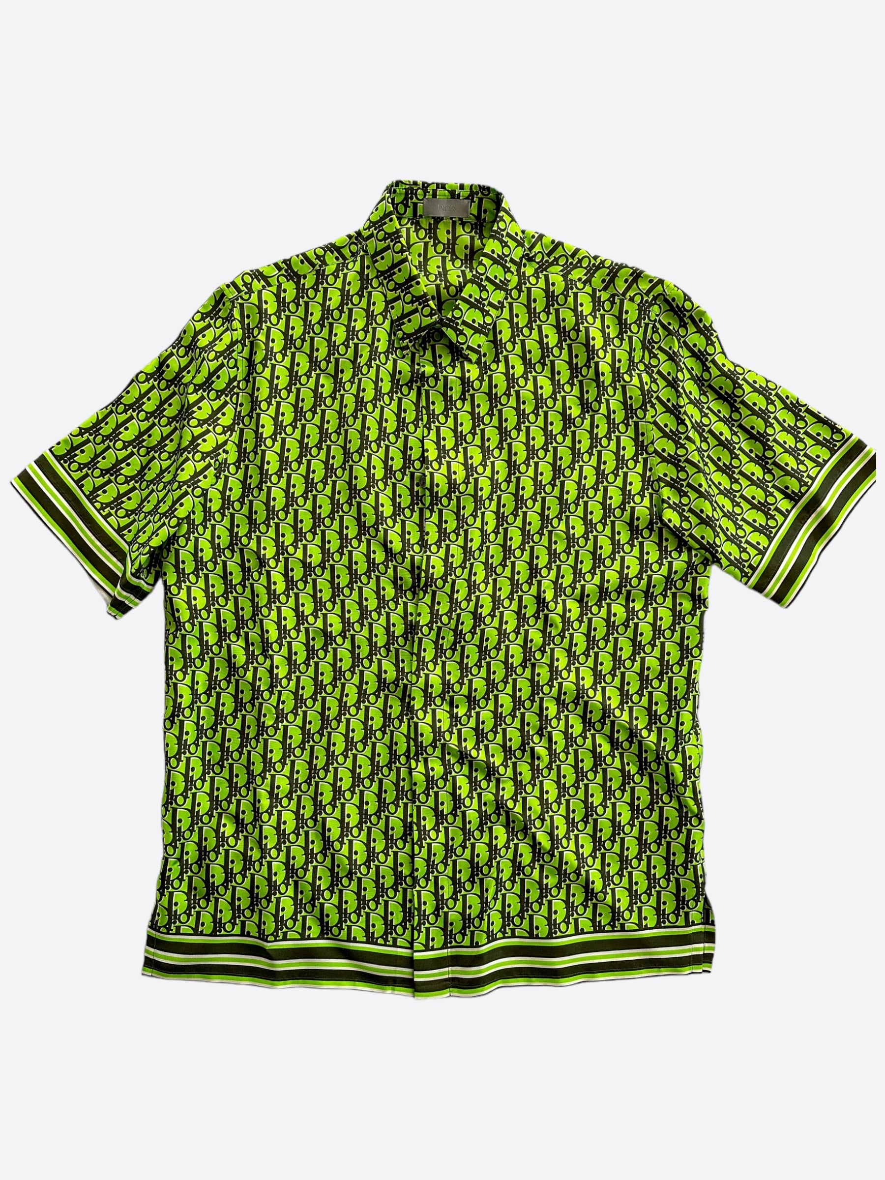 Dior Green & Black Oblique Silk Button Up Shirt for Men - Luxury Designer Dress Shirt for Business, Party & Formal Occasions