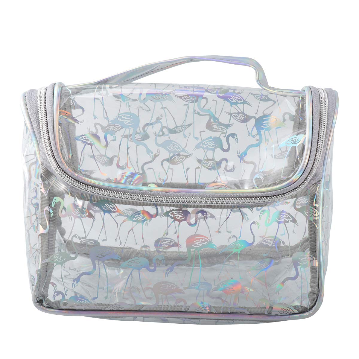 Cabilock Fashion Large Waterproof PVC Makeup Bag for Women - Flamingo Print Toiletry Storage Pouch, Travel Cosmetic Organizer for Gym, Vacation & Daily Use