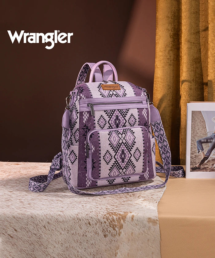 Wrangler Aztec Print Canvas Backpack for School, Travel & Outdoor Adventures - Durable & Stylish Daypack for Men & Women