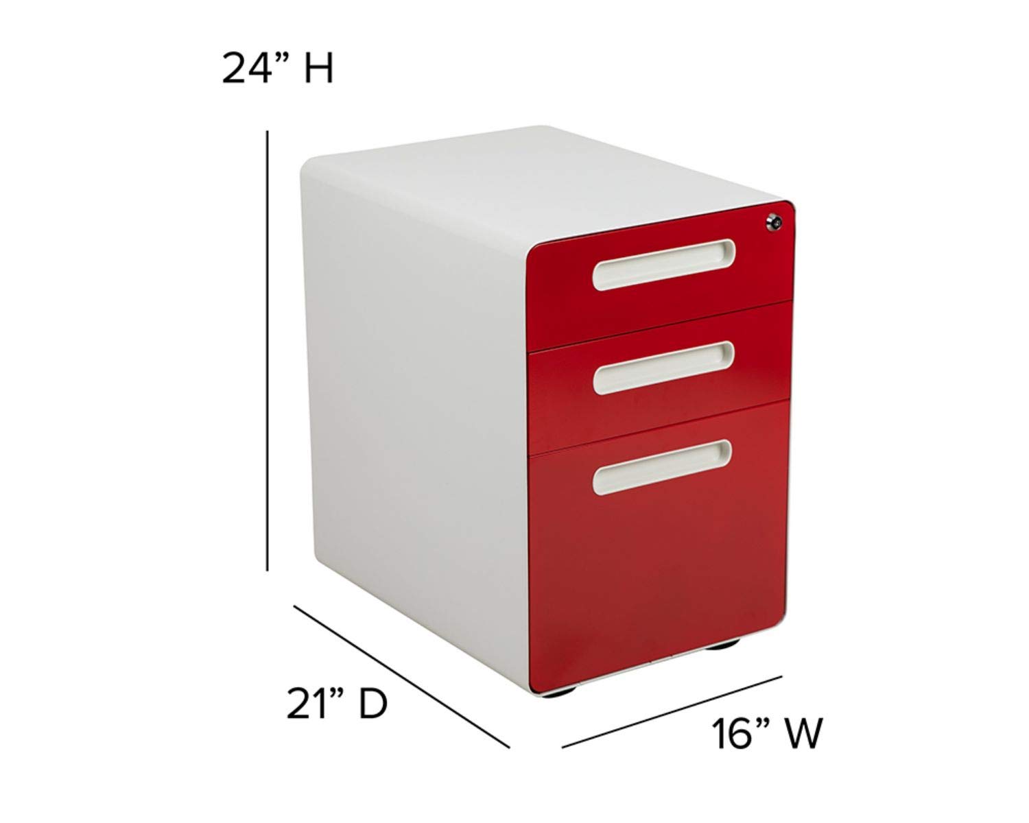 Flash Furniture Wren Ergonomic 3-Drawer Mobile Locking File Cabinet with Anti-Tilt Mechanism - Letter/Legal Size Drawers - White with Red Faceplate - Perfect for Home Office, Small Business & Professional Workspaces