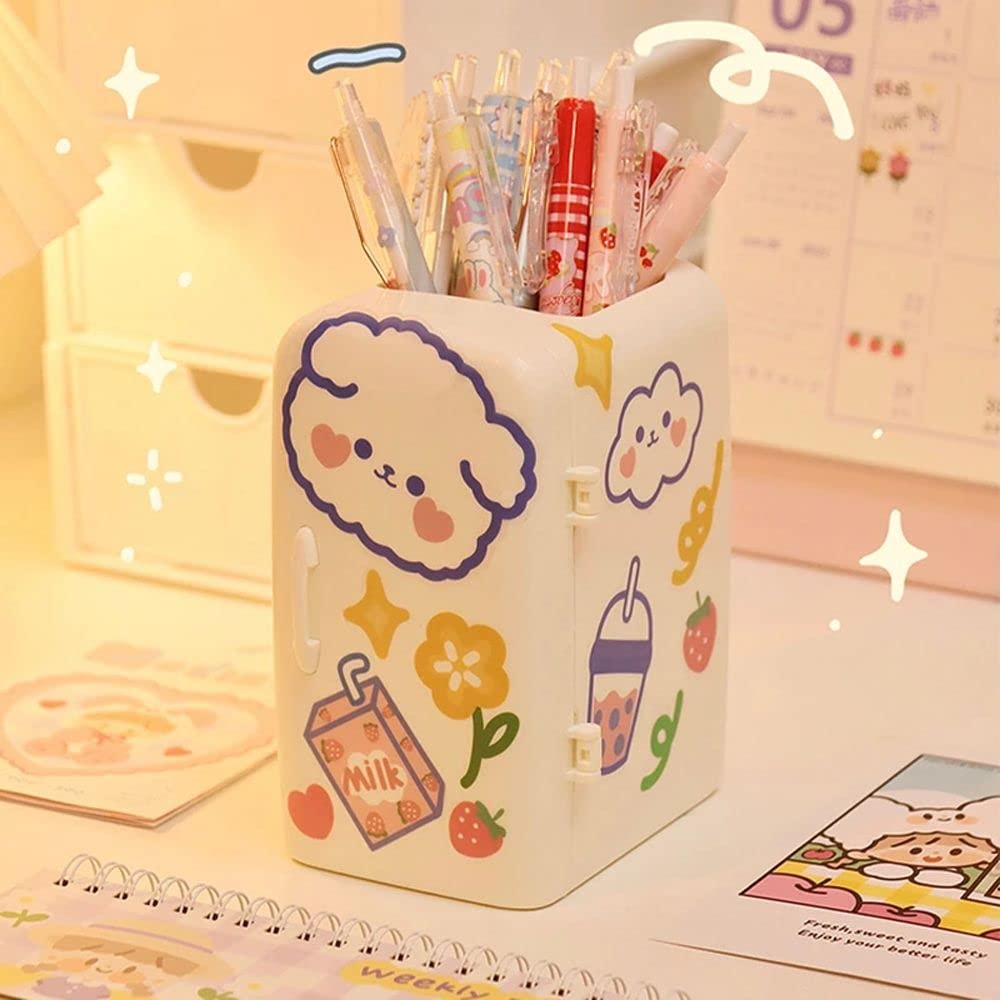 Adorable Cartoon Refrigerator Pen Holder & Desk Organizer - Kawaii Pencil Case for School, Office & Home Use | Perfect for Students, Teachers & Stationery Lovers (Pink)